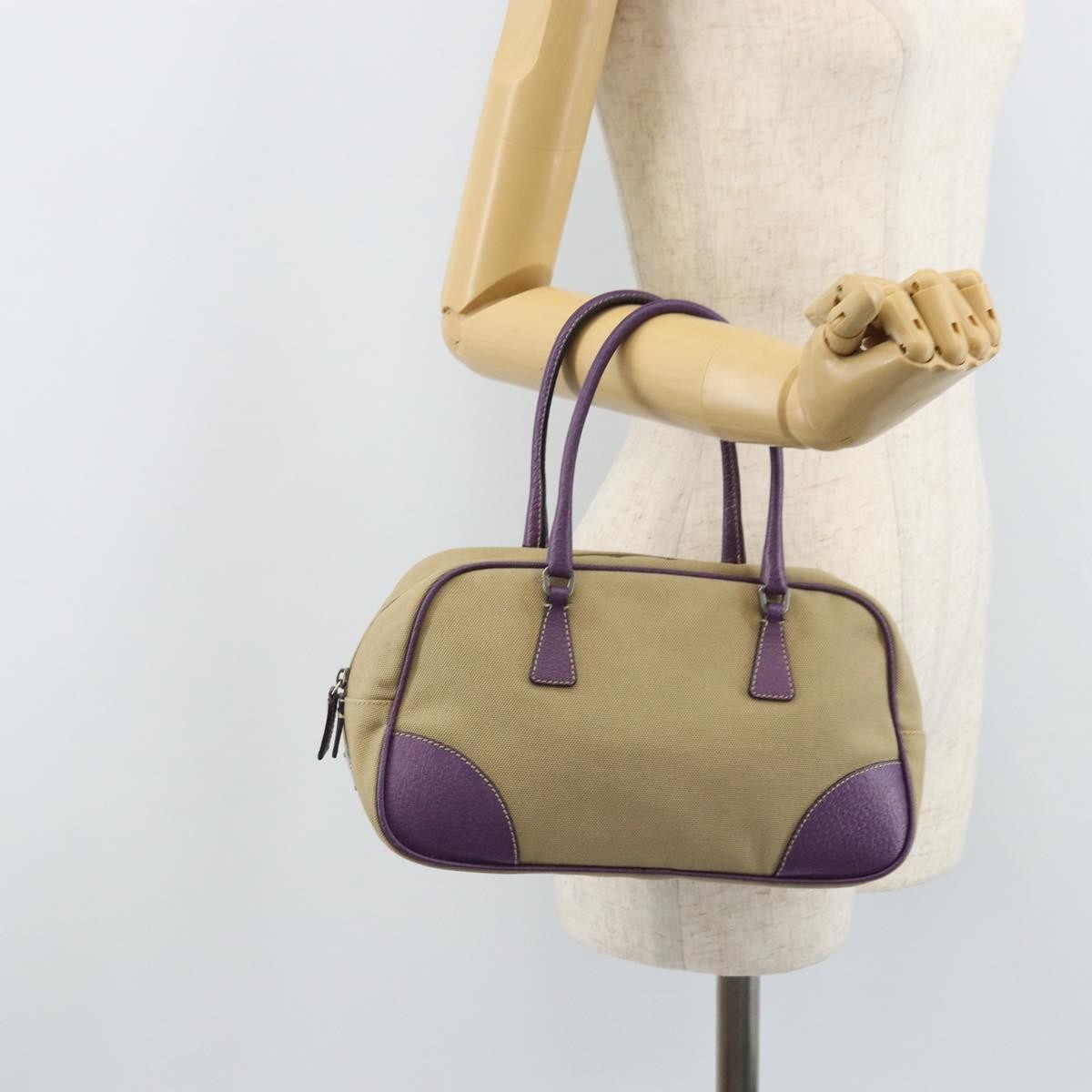 Prada Bowler Canvas With Leather Beige Canvas Shoulder Bag Bag (Pre-Owned)