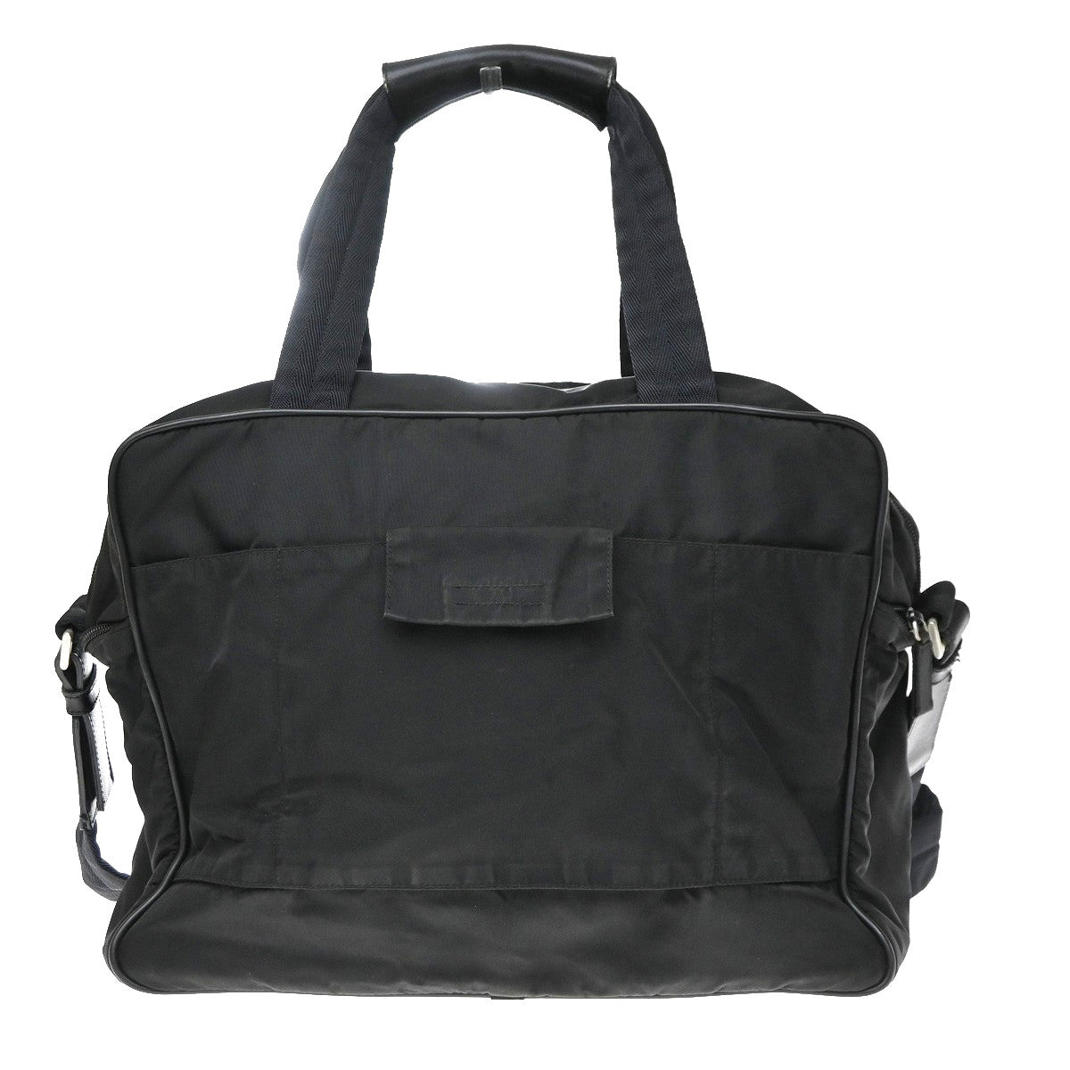 Prada Expandable Front Zip Boston Tessuto Black Nylon Handbag (Pre-Owned)
