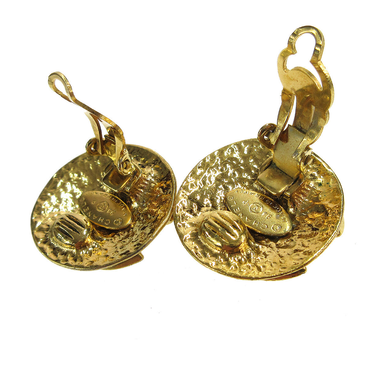 Chanel Vintage Cc Round Clip-On Metal Gold Gold_Plated Earrings Jewelry (Pre-Owned)