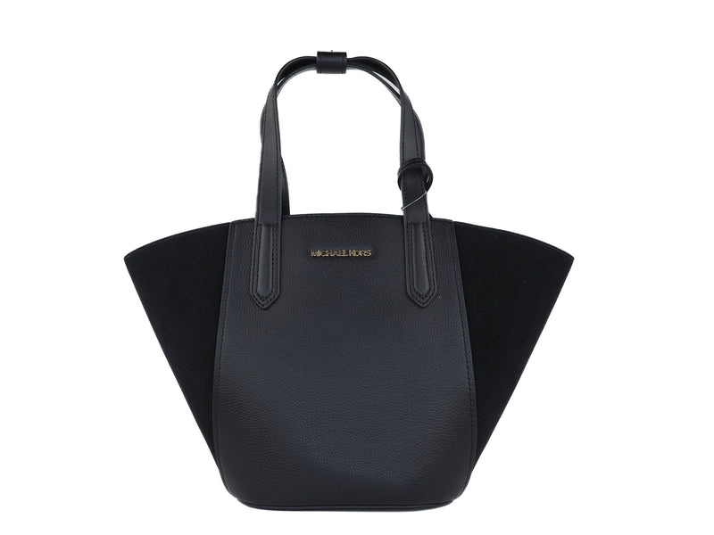Michael Kors Portia Small Pebbled Leather Suede Tote Handbag Women's (Black)