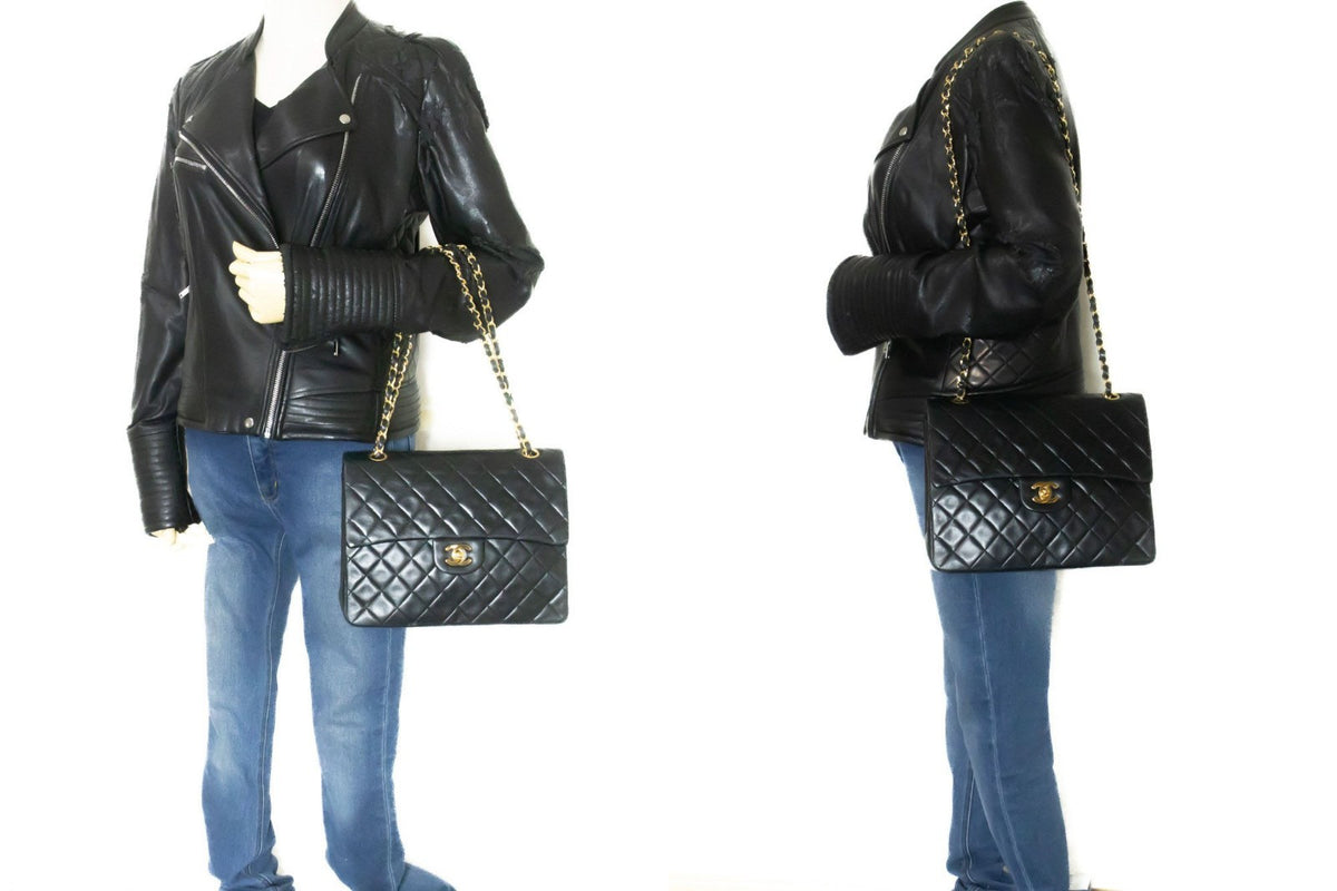 Chanel Timeless - Classic Double Flap Leather Black Leather Handbag (Pre-Owned)