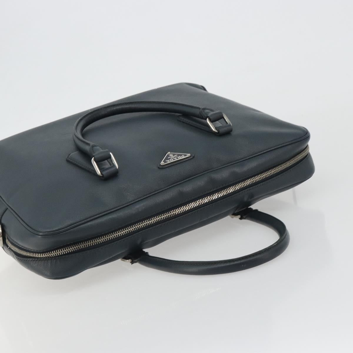 Prada Zip Around Saffiano Leather Navy Leather Briefcase Bag (Pre-Owned)