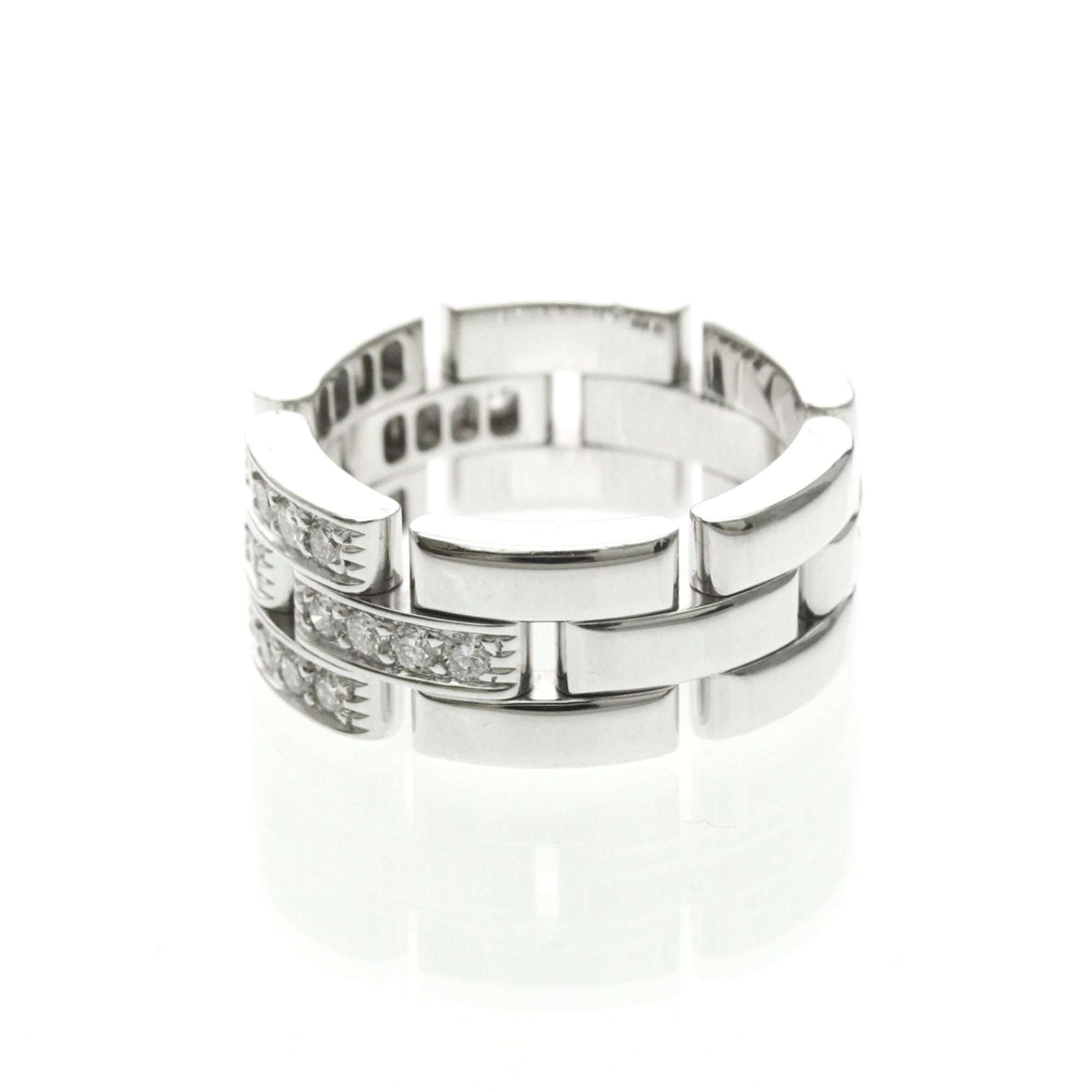 Cartier Maillon Panthere 3 Row Band 18K White Gold With Half Diamonds Silver White_Gold Ring Jewelry (Pre-Owned)