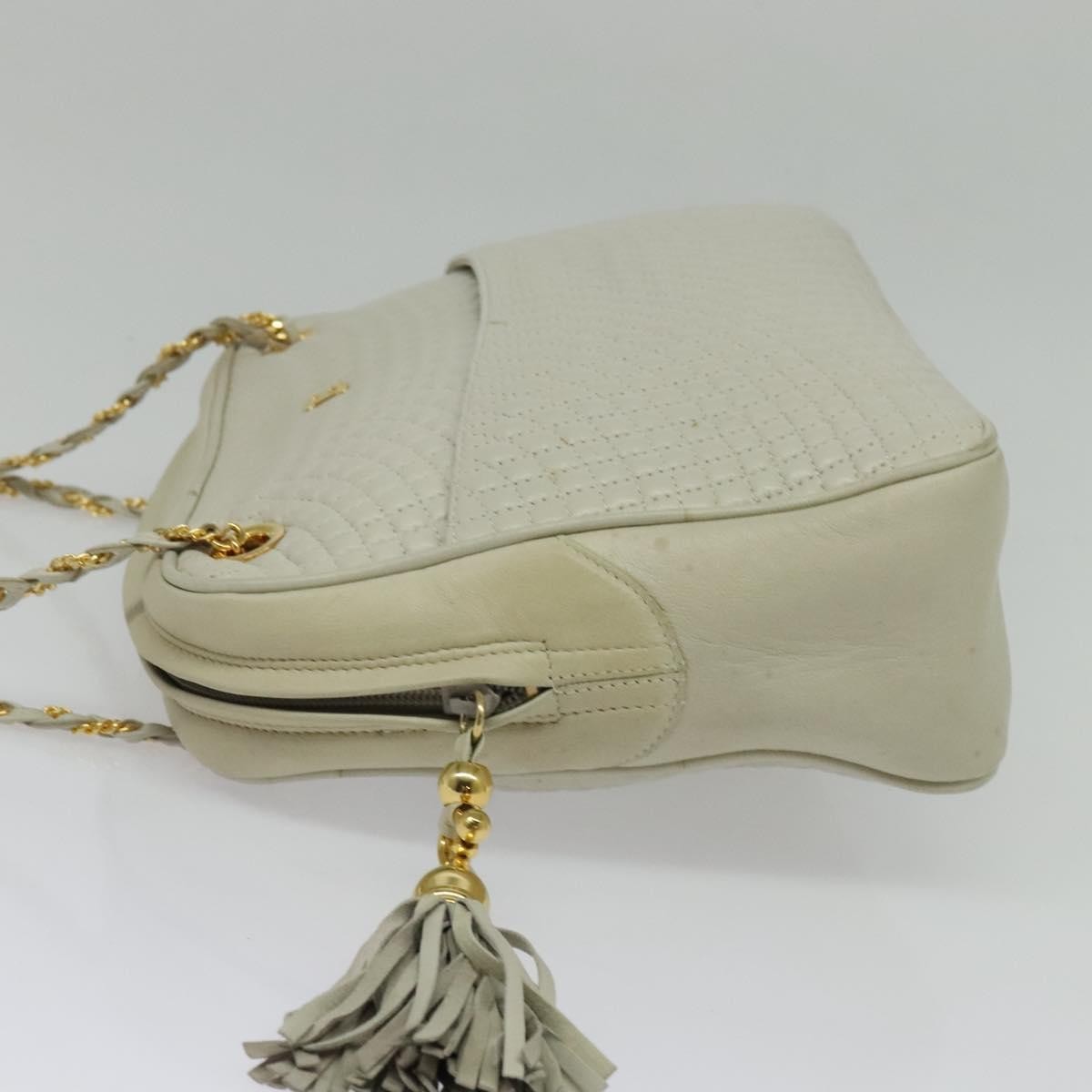 Bally Vintage Chain Quilted Leather Ecru Leather Shoulder Bag Bag (Pre-Owned)