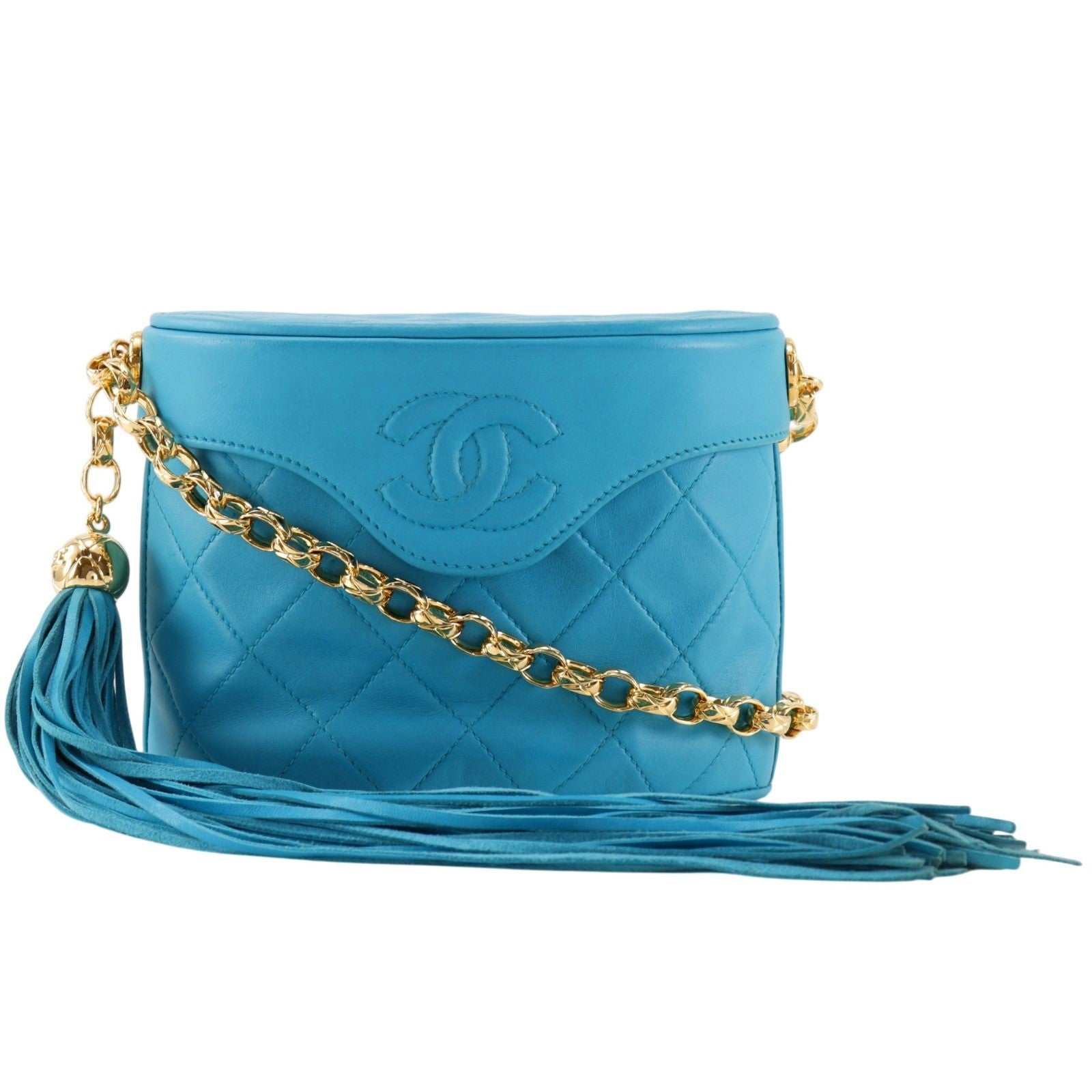 Chanel Vintage Tassel Box Quilted Leather Turquoise Leather Shoulder Bag Bag (Pre-Owned)