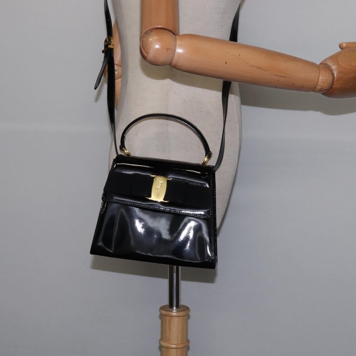 Salvatore Ferragamo Vintage Vara Bow Top Handle Patent Leather Black Patent_Leather Handbag (Pre-Owned)