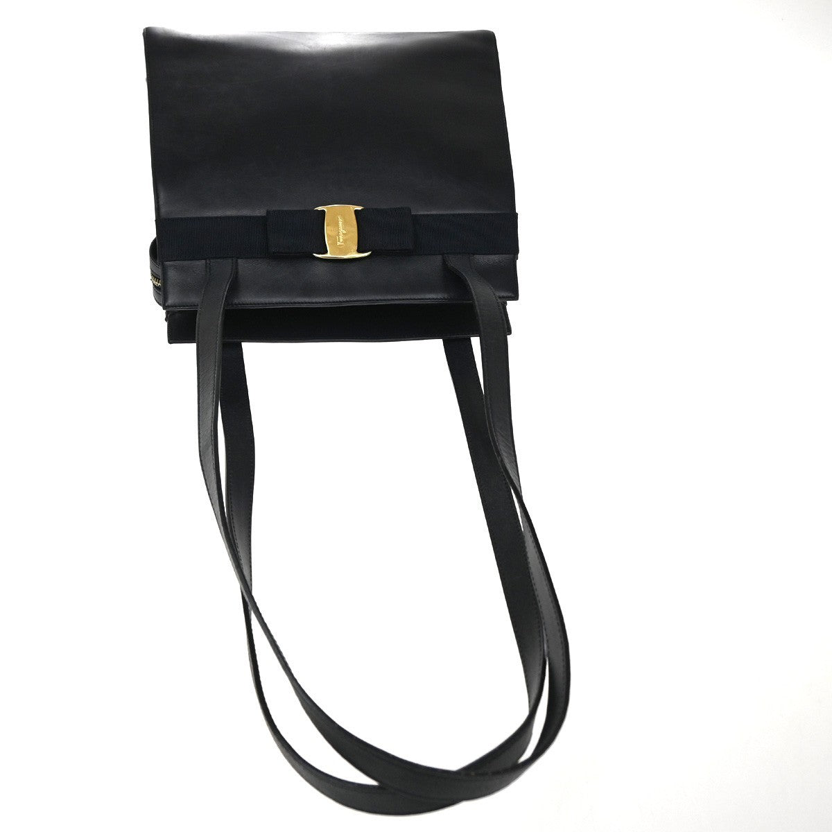 Salvatore Ferragamo Vintage Vara Bow Lizard Embossed Leather Navy Leather Tote Bag Bag (Pre-Owned)