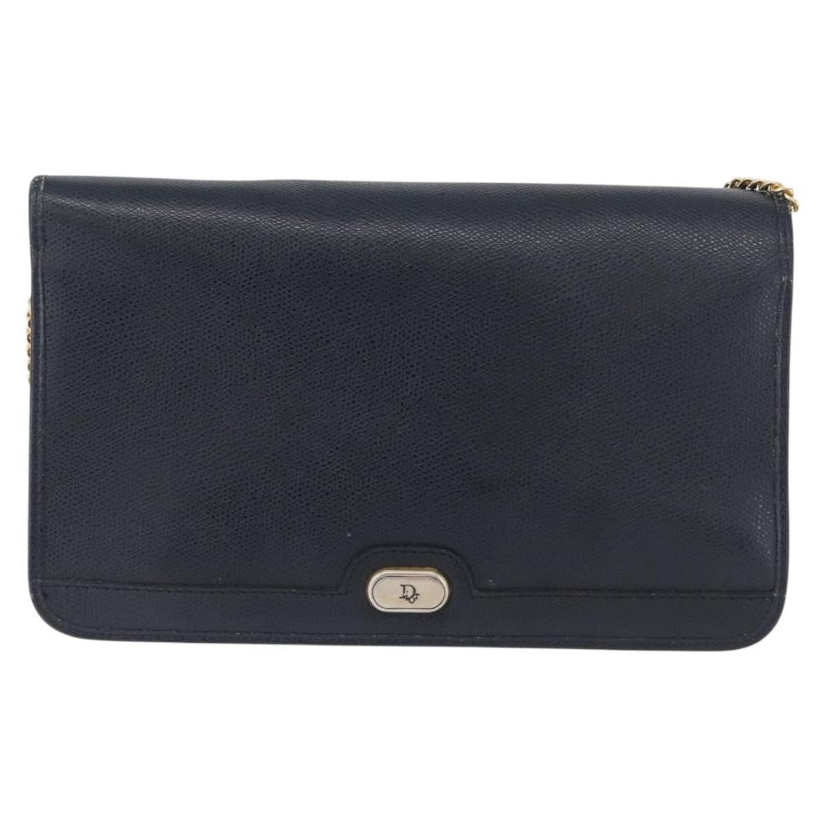 Christian Dior Vintage Chain Flap Leather Navy Leather Shoulder Bag Bag (Pre-Owned)