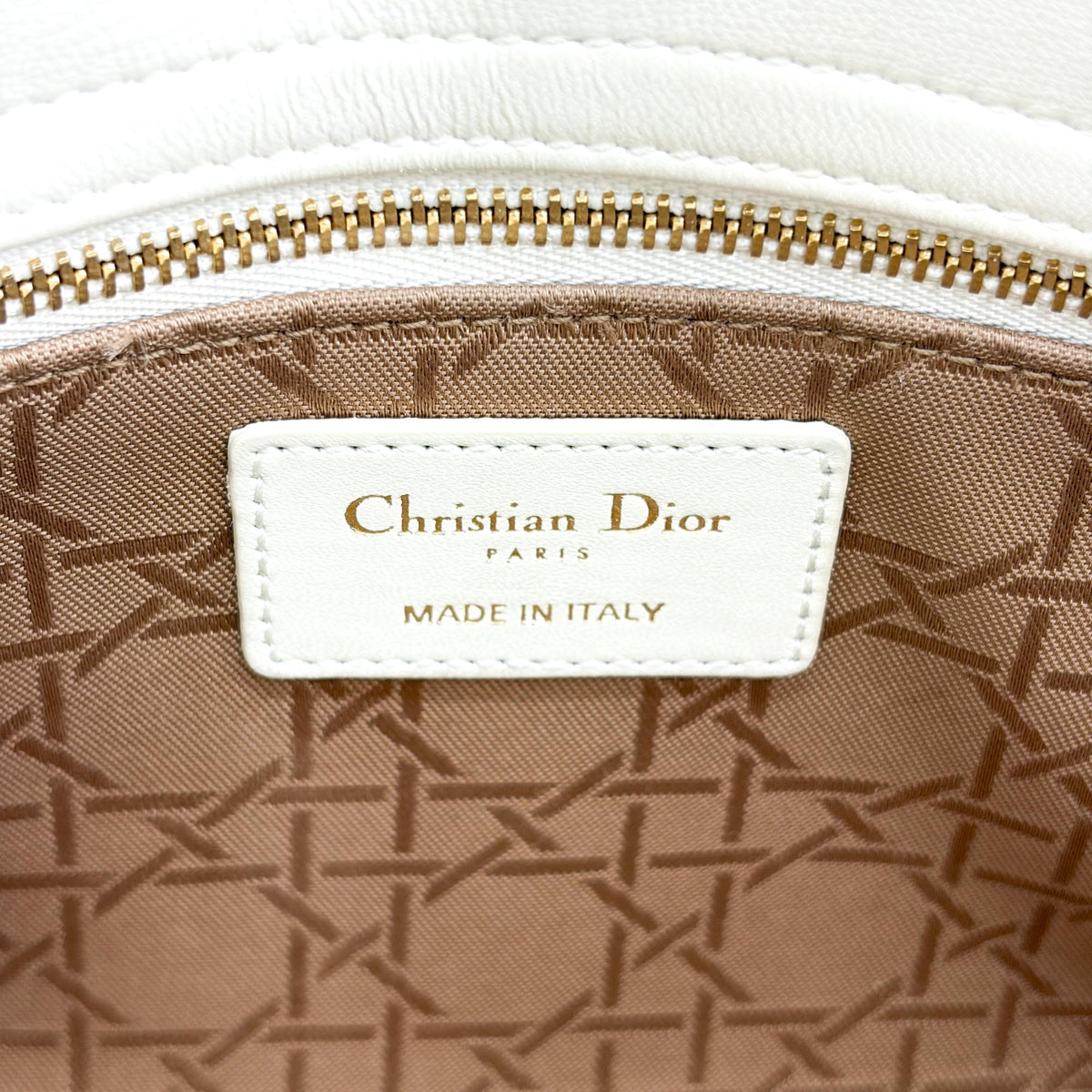 Christian Dior Lady Dior Grained Calfskin Gold Leather Handbag (Pre-Owned)