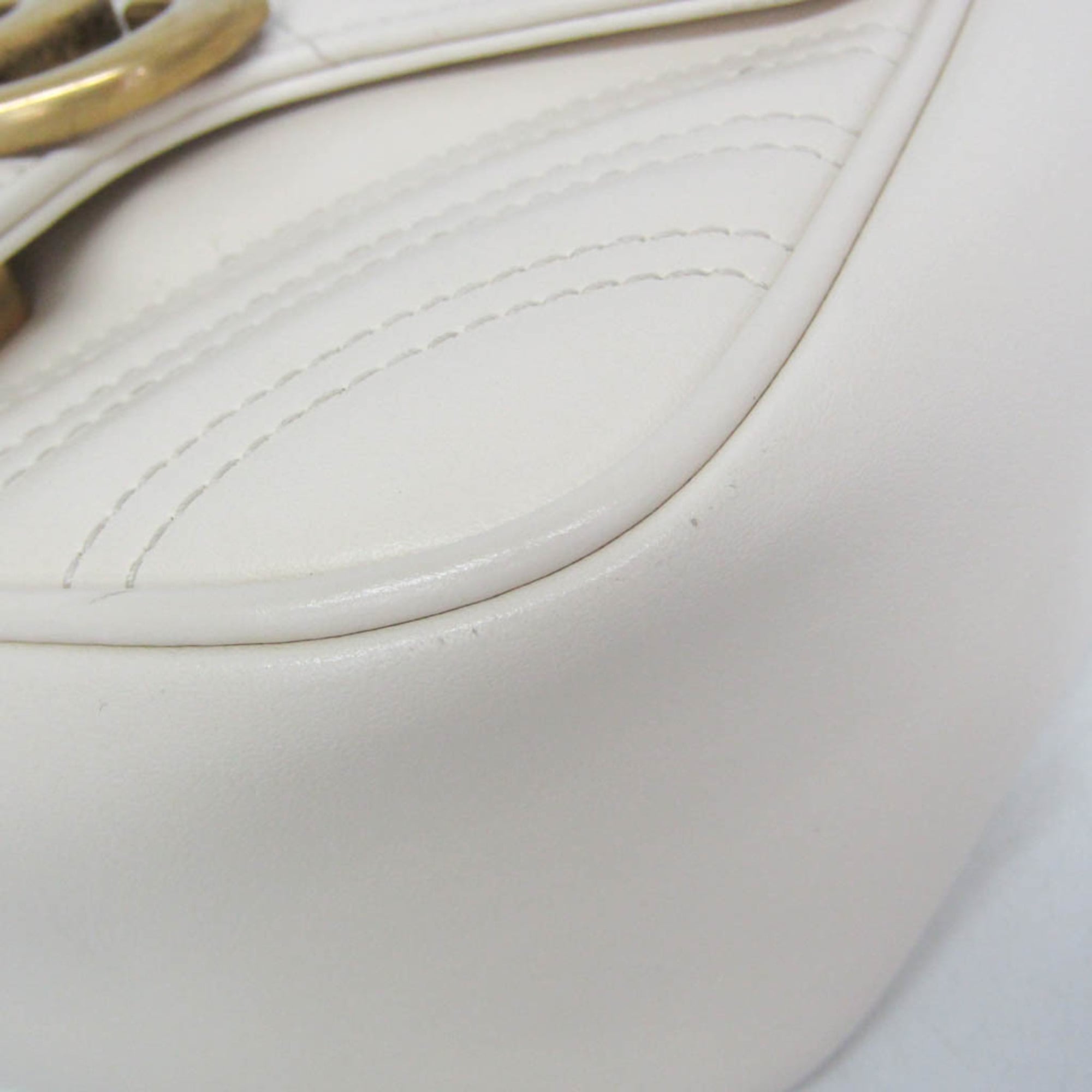 Gucci Gg Marmont Square Flap Matelasse Leather White Leather Shoulder Bag Bag (Pre-Owned)