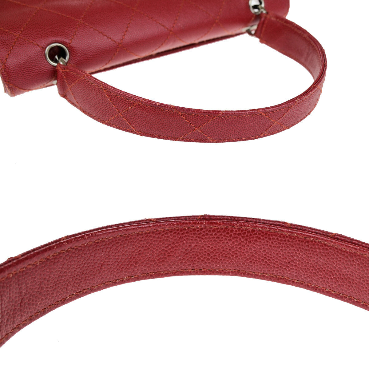 Chanel Vintage Cc Flap Top Handle Calfskin Leather Red Calfskin Bag (Pre-Owned)