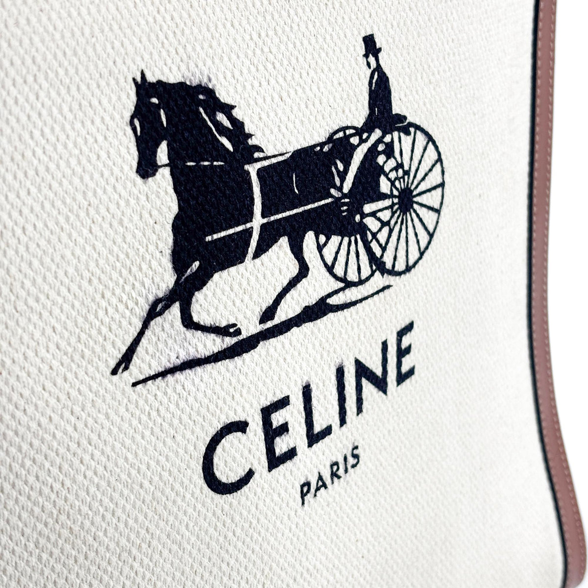 Celine Vertical Cabas Canvas With Leather White Canvas Tote Bag Bag (Pre-Owned)
