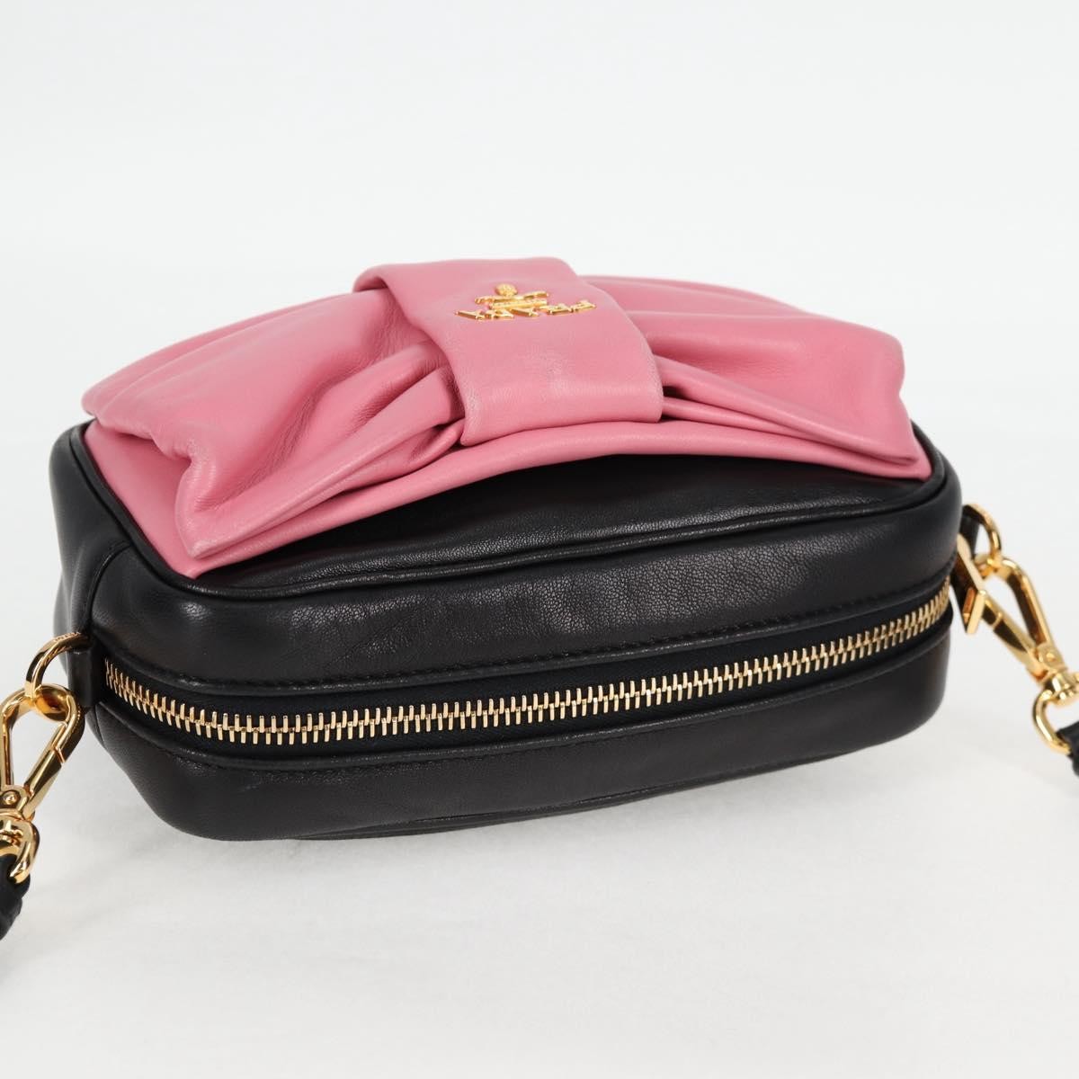 Prada Bow Camera Nappa Leather Black Leather Shoulder Bag Bag (Pre-Owned)