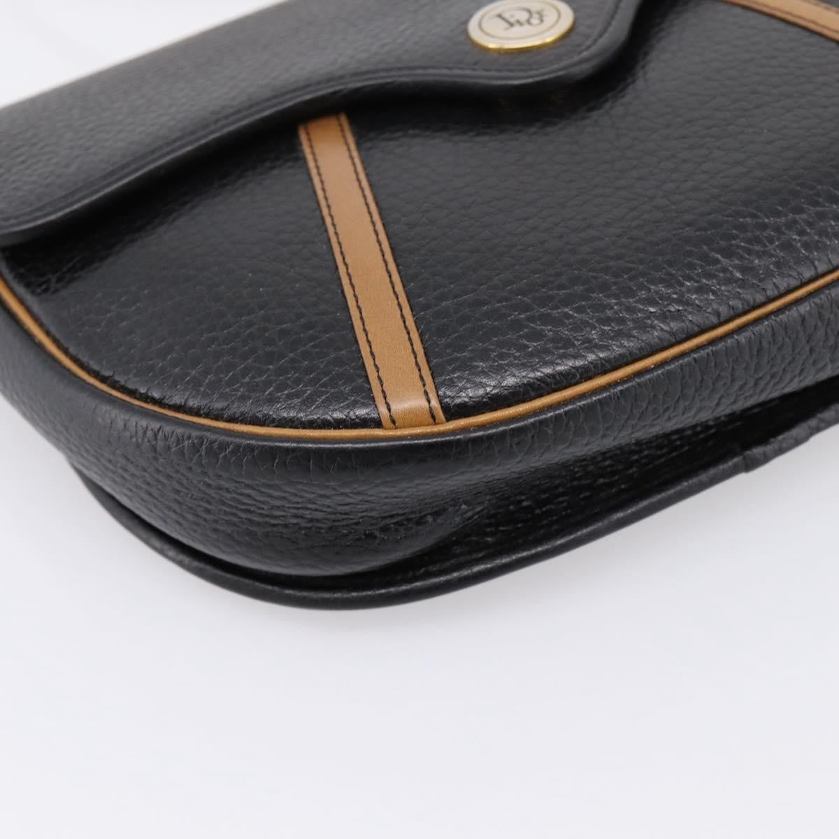 Christian Dior Vintage Flap Canvas Black Leather Shoulder Bag Bag (Pre-Owned)