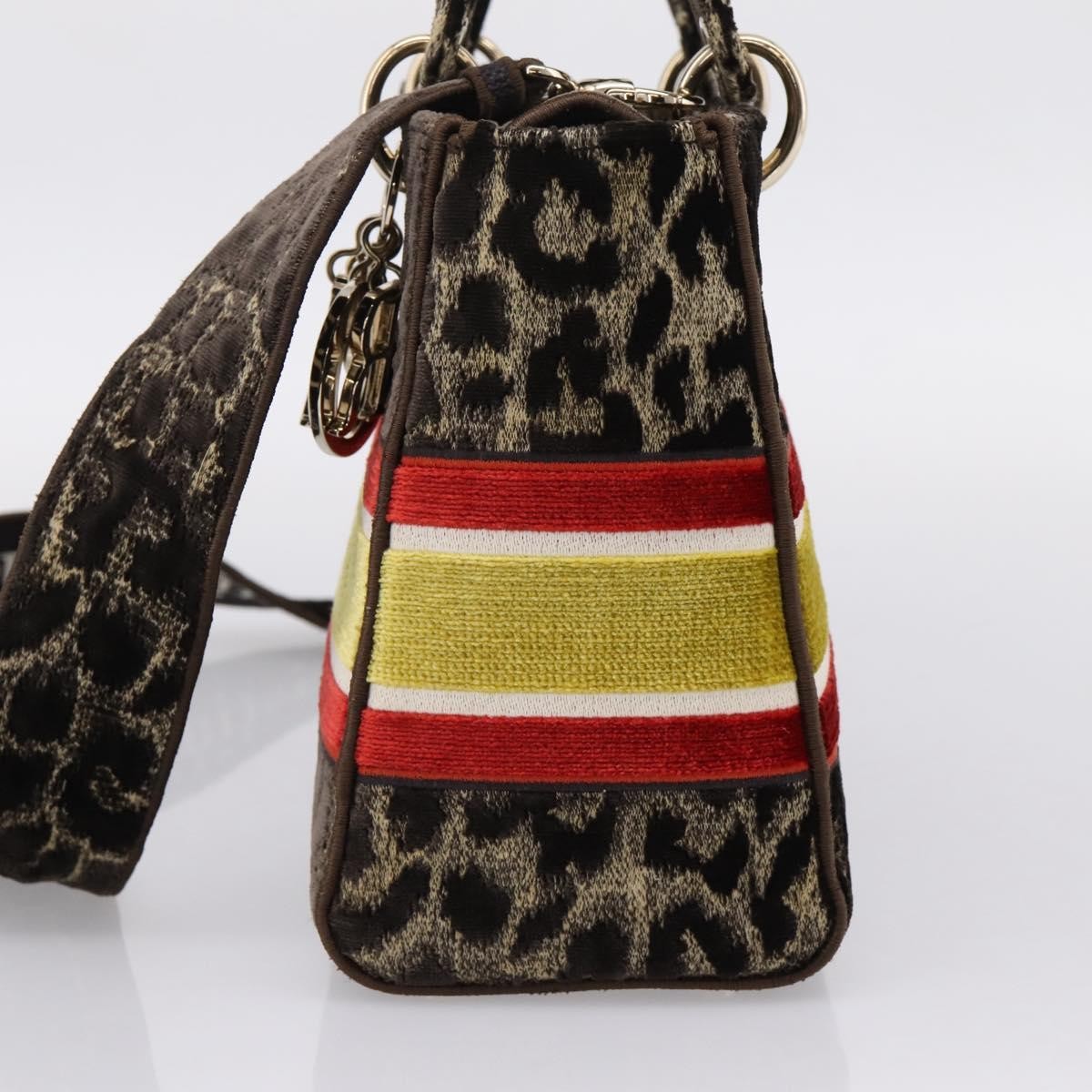 Christian Dior Lady D-Lite Mizza Embroidered Velvet Brown Velvet Handbag (Pre-Owned)