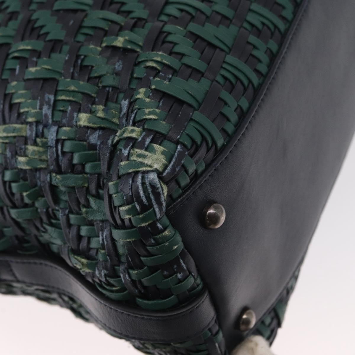 Chanel Convertible Chain Bowler Woven Calfskin Green Leather Handbag (Pre-Owned)