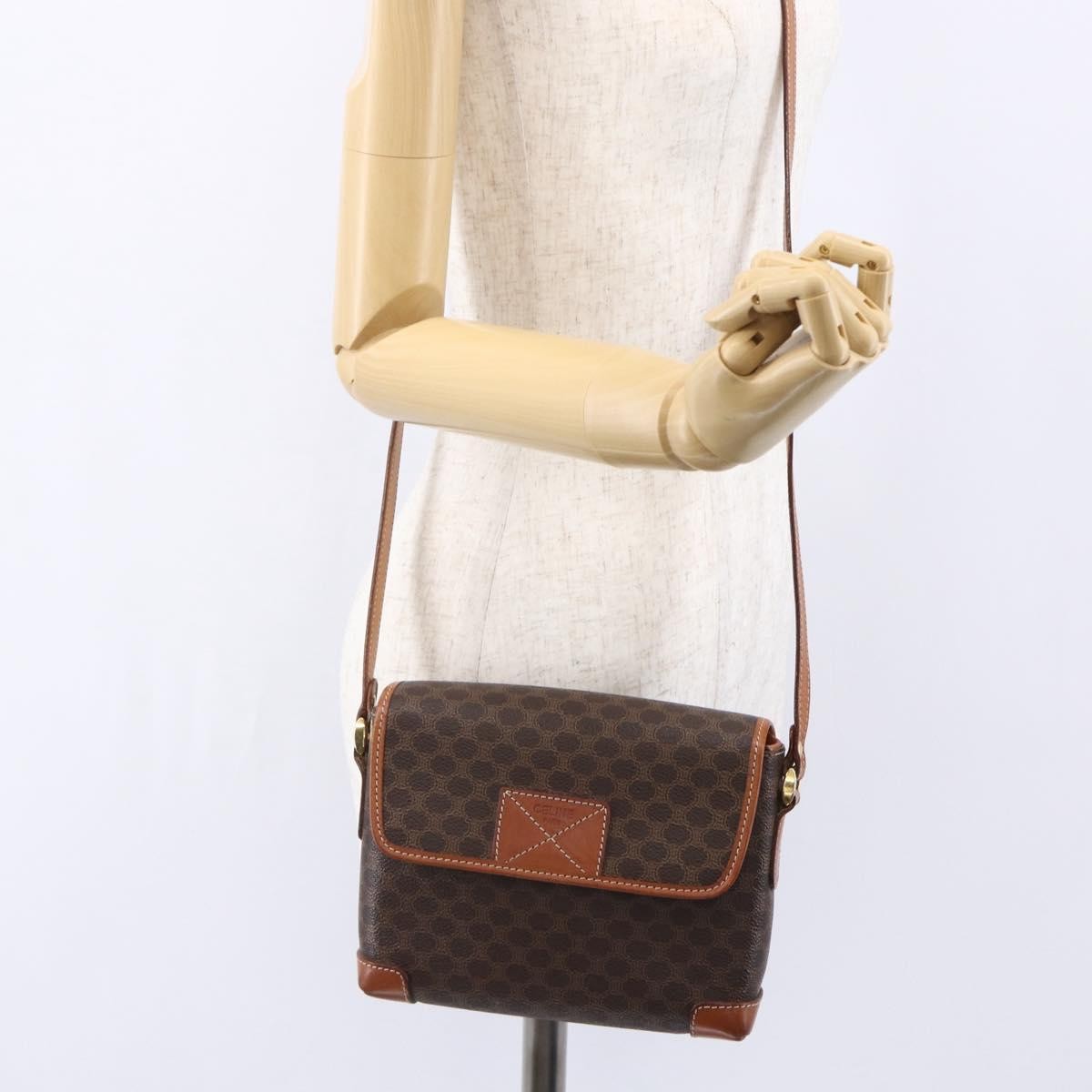 Celine Vintage Macadam Canvas And Leather Brown Canvas Shoulder Bag Bag (Pre-Owned)
