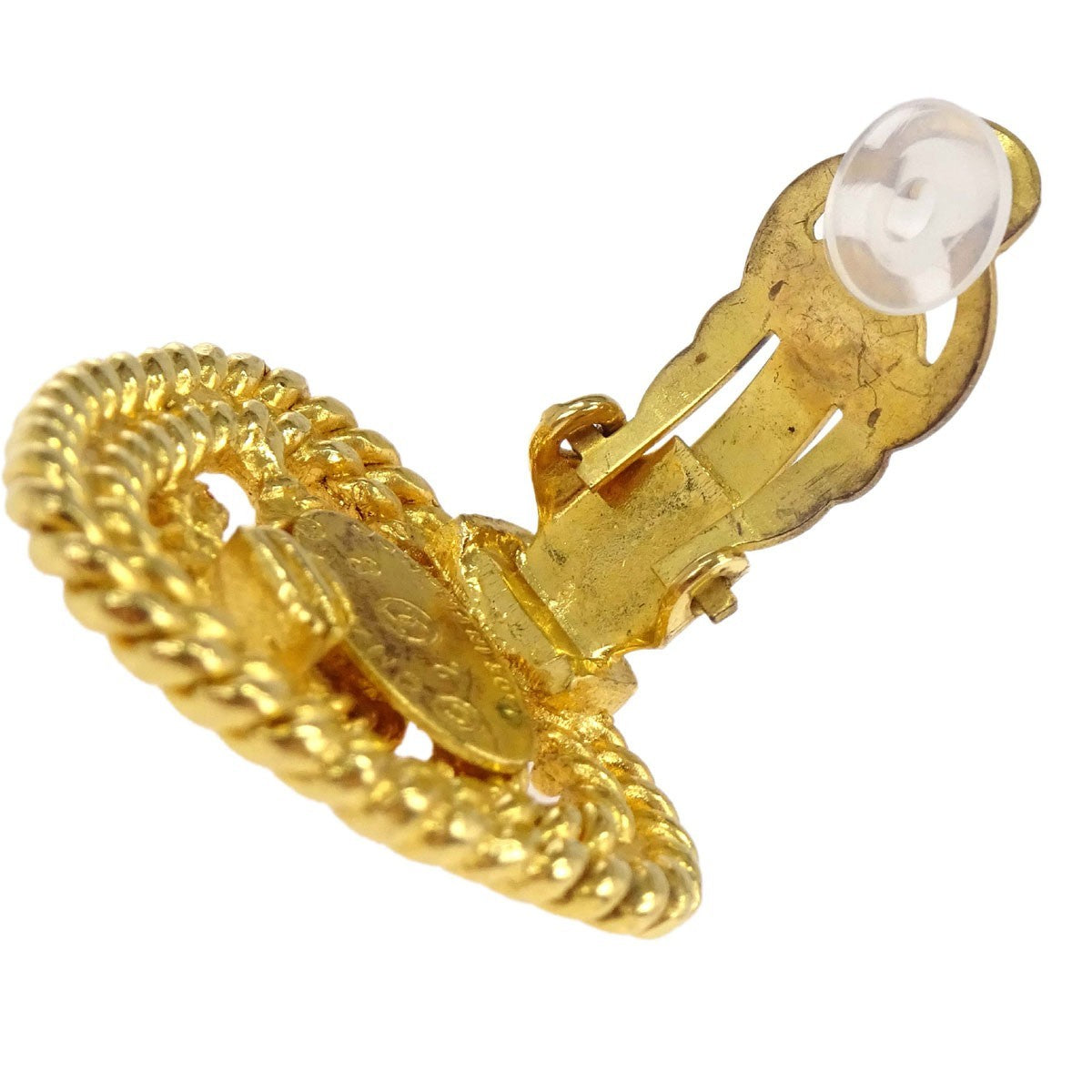 Chanel Cc Clip-On Metal With Enamel Gold Gold_Plated Earrings Jewelry (Pre-Owned)