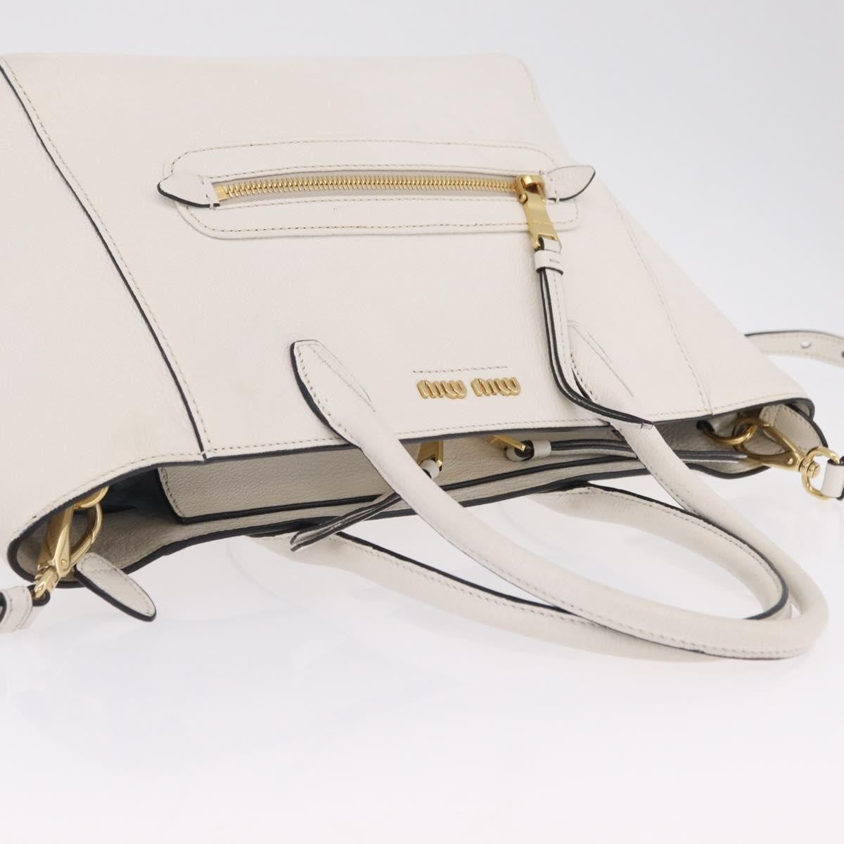 Miu Miu Madras Front Zip Leather White Leather Tote Bag Bag (Pre-Owned)