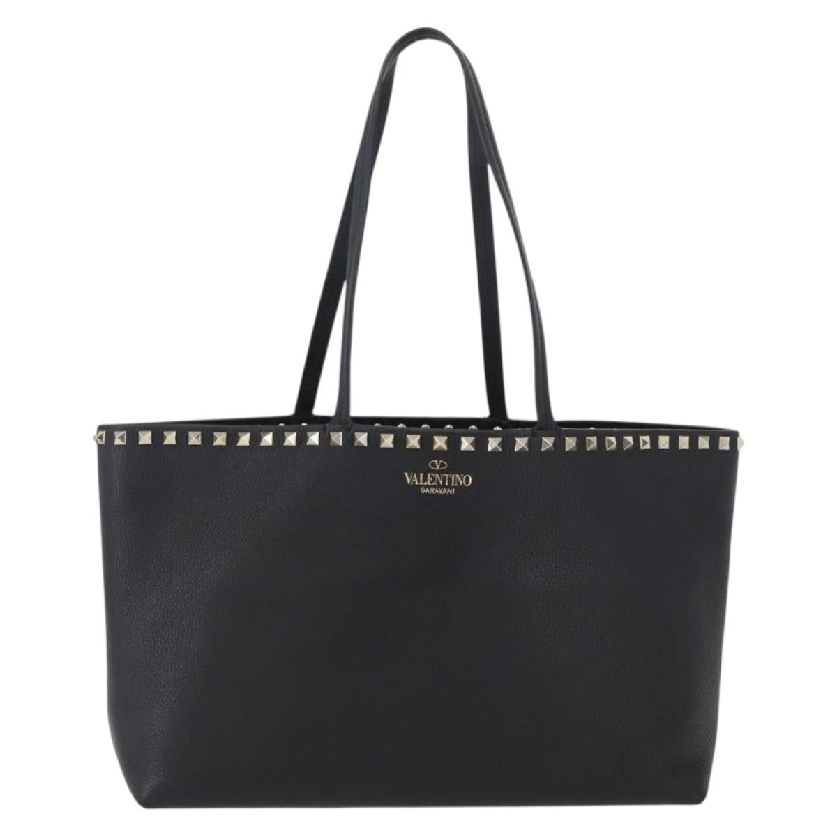 Valentino Garavani Rockstud Shopping Tote Leather Black Leather Tote Bag Bag (Pre-Owned)