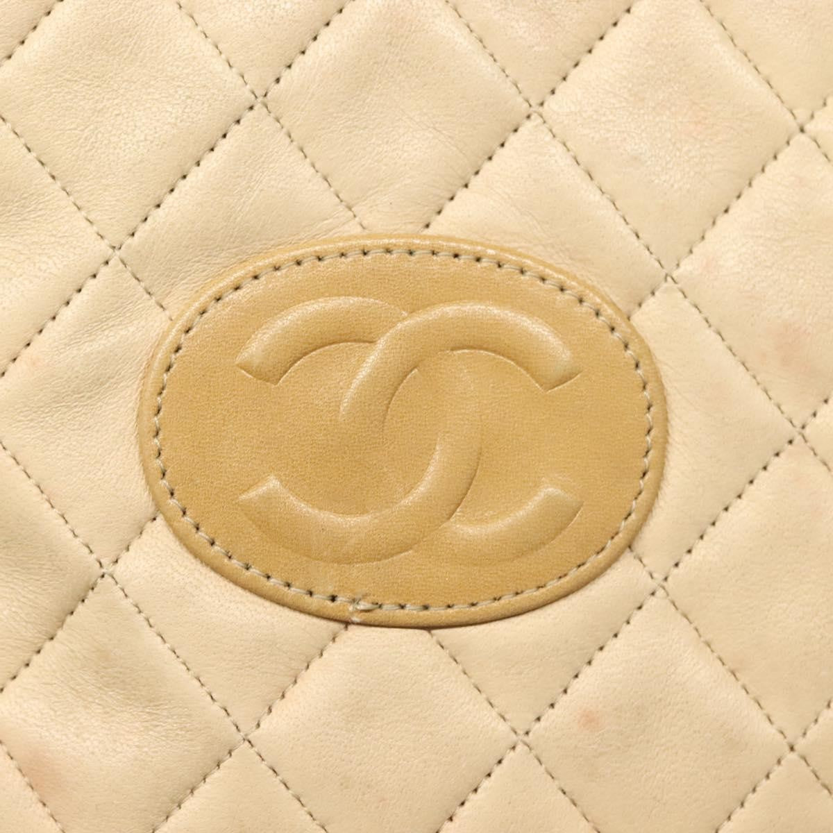Chanel Chain Handle Leather Beige Leather Tote Bag Bag (Pre-Owned)