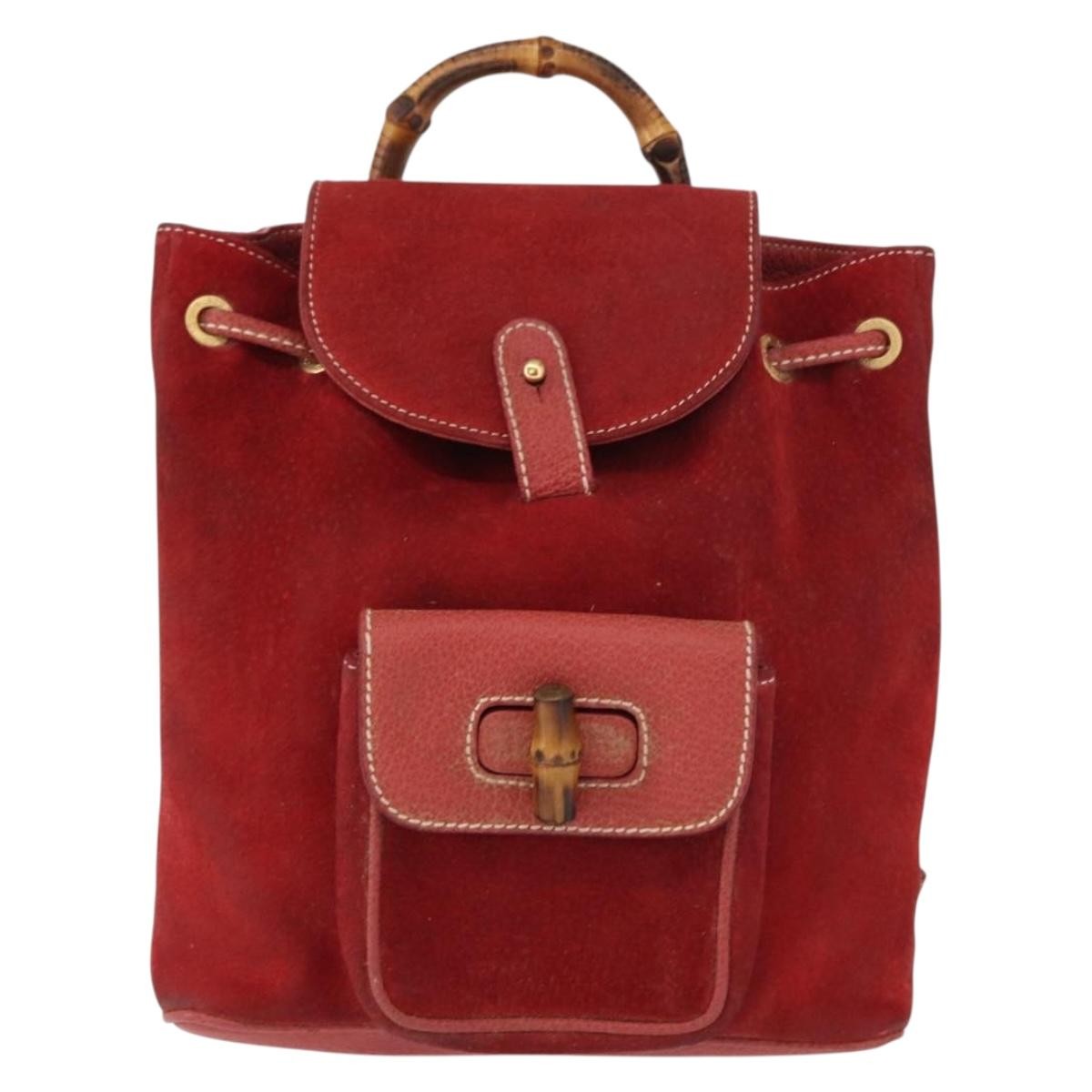 Gucci Vintage Bamboo Leather Red Leather Backpack Bag (Pre-Owned)