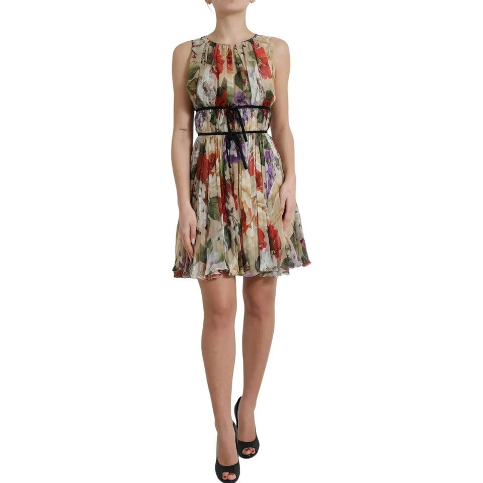 Dolce & Gabbana Beige Floral Sleeveless A-line Mini Women's Dress (Pre-Owned)