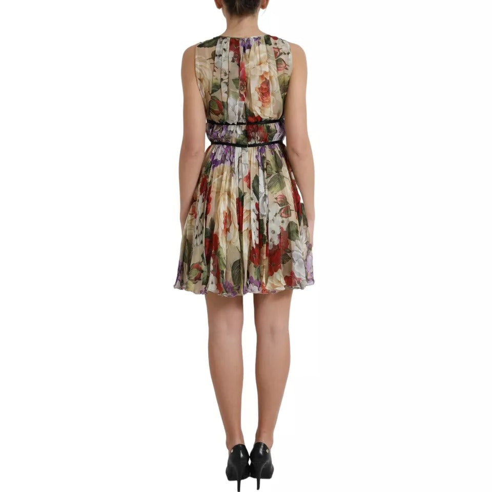 Dolce & Gabbana Beige Floral Sleeveless A-line Mini Women's Dress (Pre-Owned)