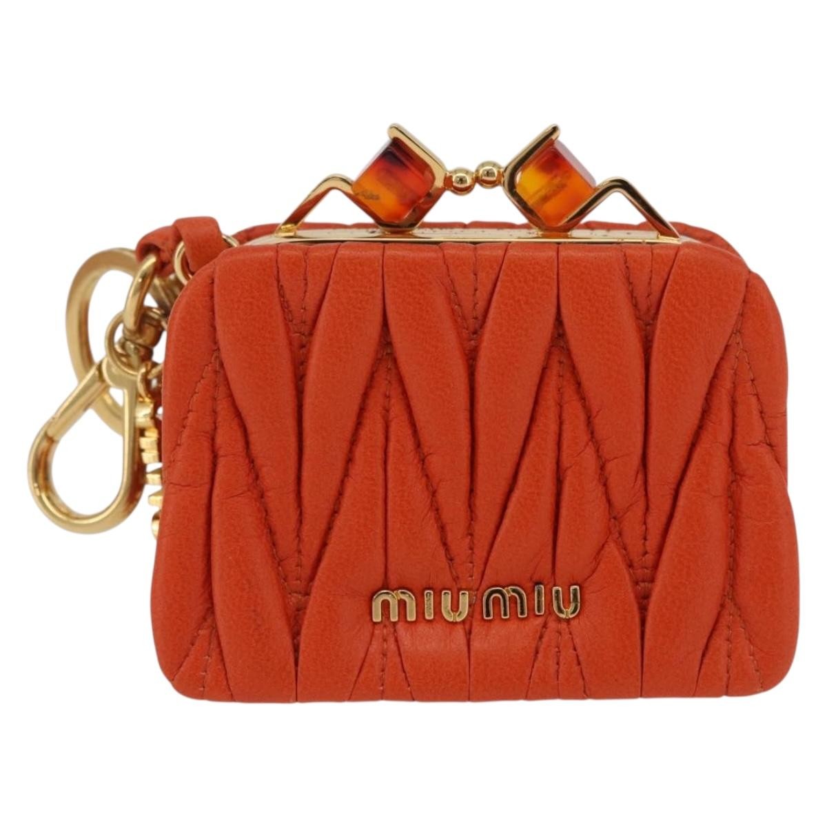 Miu Miu Sword Wallet Charm Leather Matelasse Orange Leather Crossbody Bag Bag (Pre-Owned)