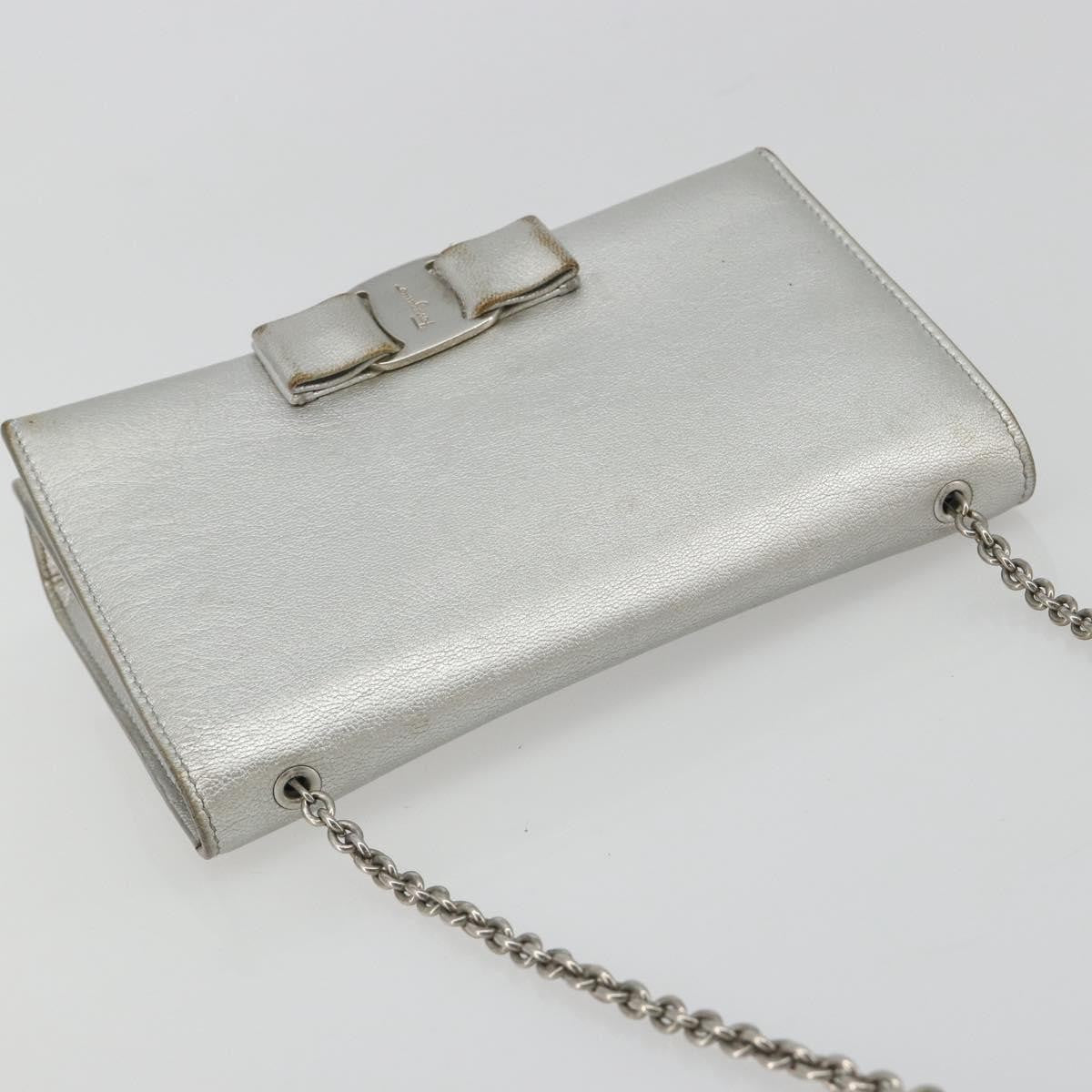 Salvatore Ferragamo Vara Chain Flap Leather Silver Leather Shoulder Bag Bag (Pre-Owned)