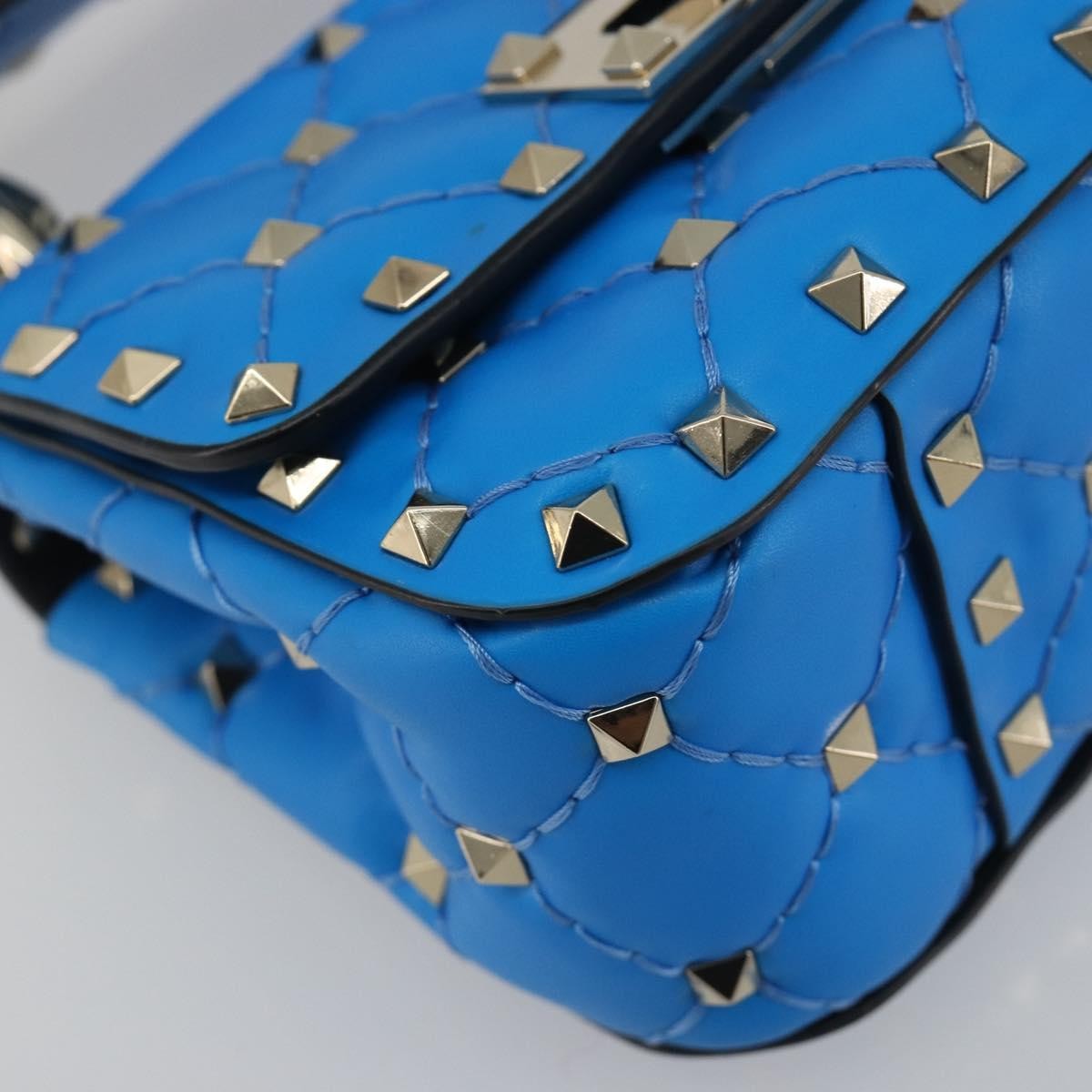 Valentino Garavani Rockstud Spike Flap Quilted Leather Blue Leather Shoulder Bag Bag (Pre-Owned)