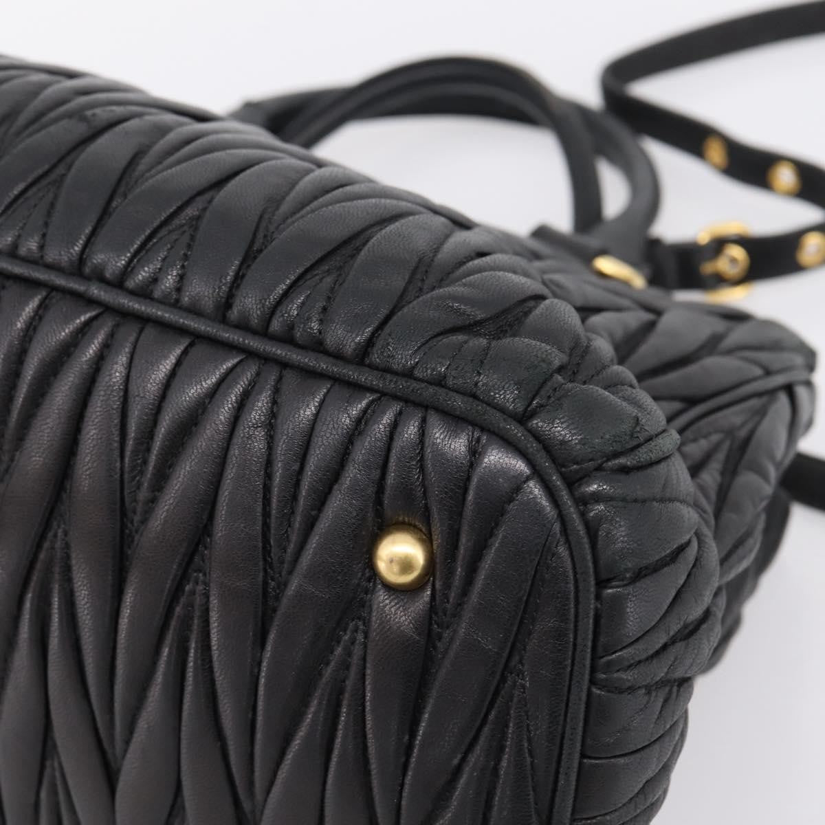 Miu Miu Madras Bowler Matelasse Leather Black Leather Handbag (Pre-Owned)