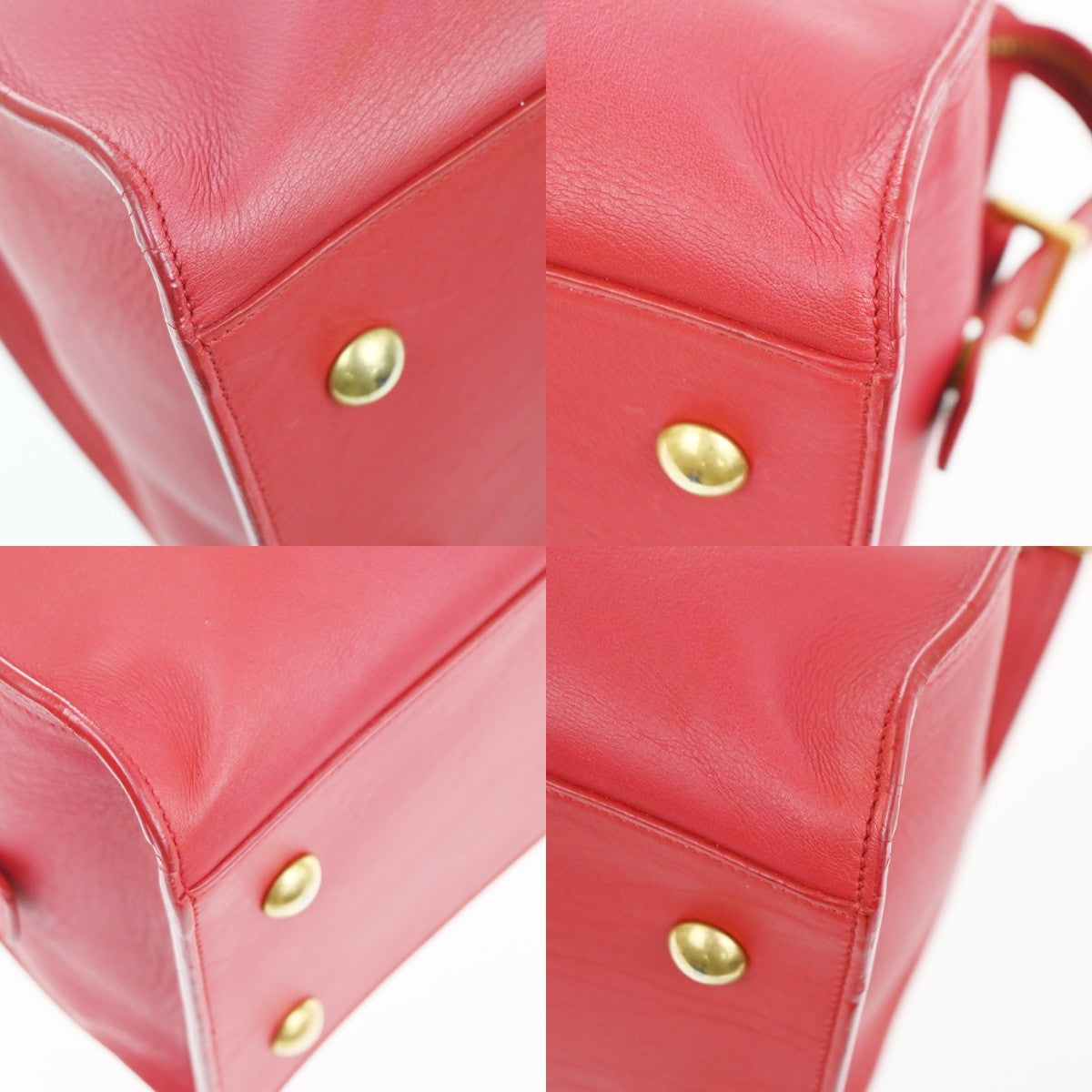 Saint Laurent Classic Y Cabas Leather Red Leather Tote Bag Bag (Pre-Owned)