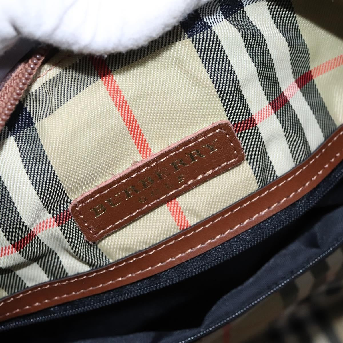 Burberry Nova Check Boston Canvas Brown Leather Handbag (Pre-Owned)