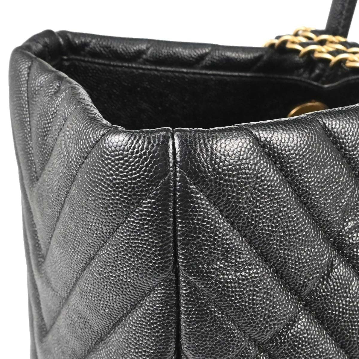 Chanel Shopping Quilted Knit Pluto Glitter Black Calfskin Handbag (Pre-Owned)