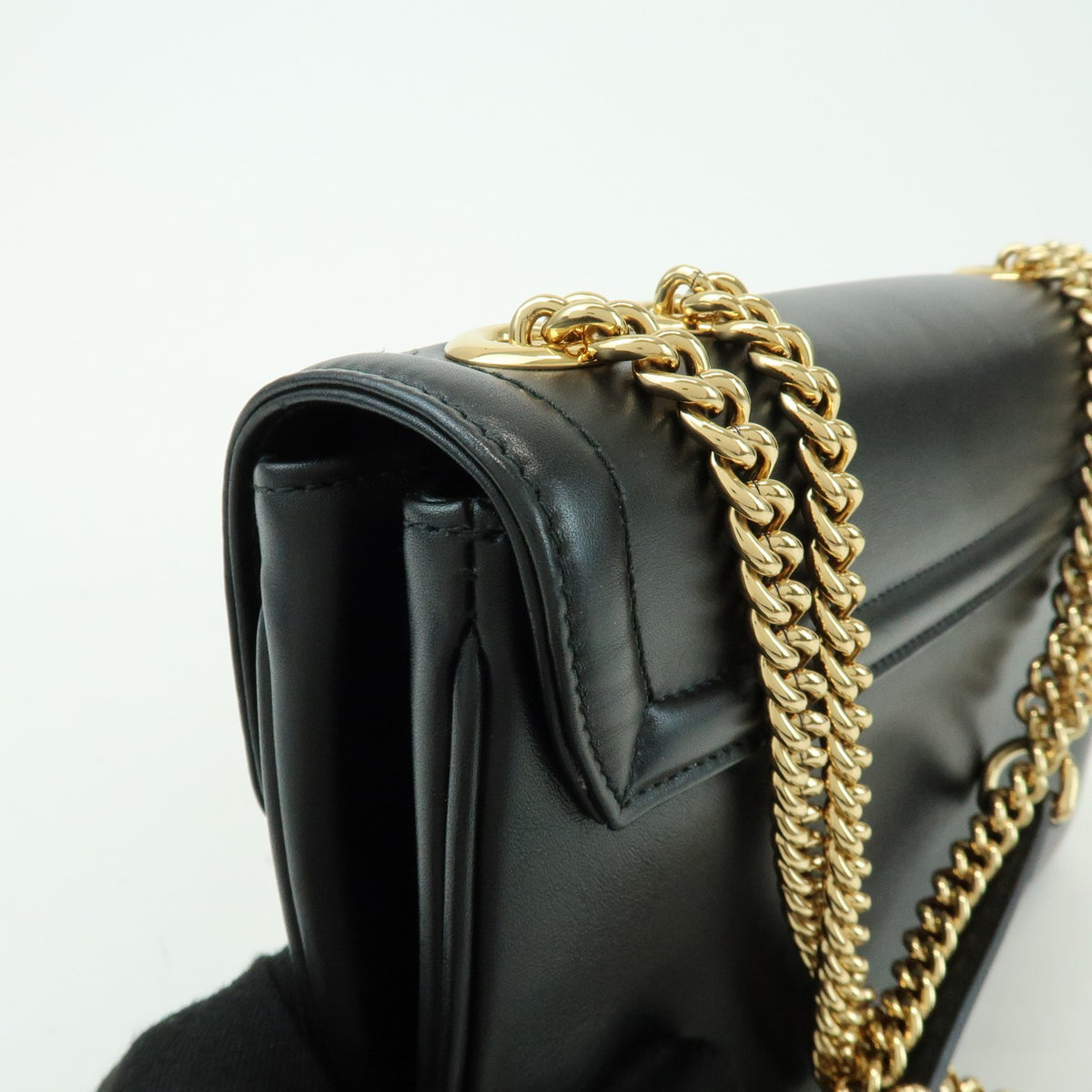 Gucci Rajah Chain Leather Black Leather Tote Bag Bag (Pre-Owned)