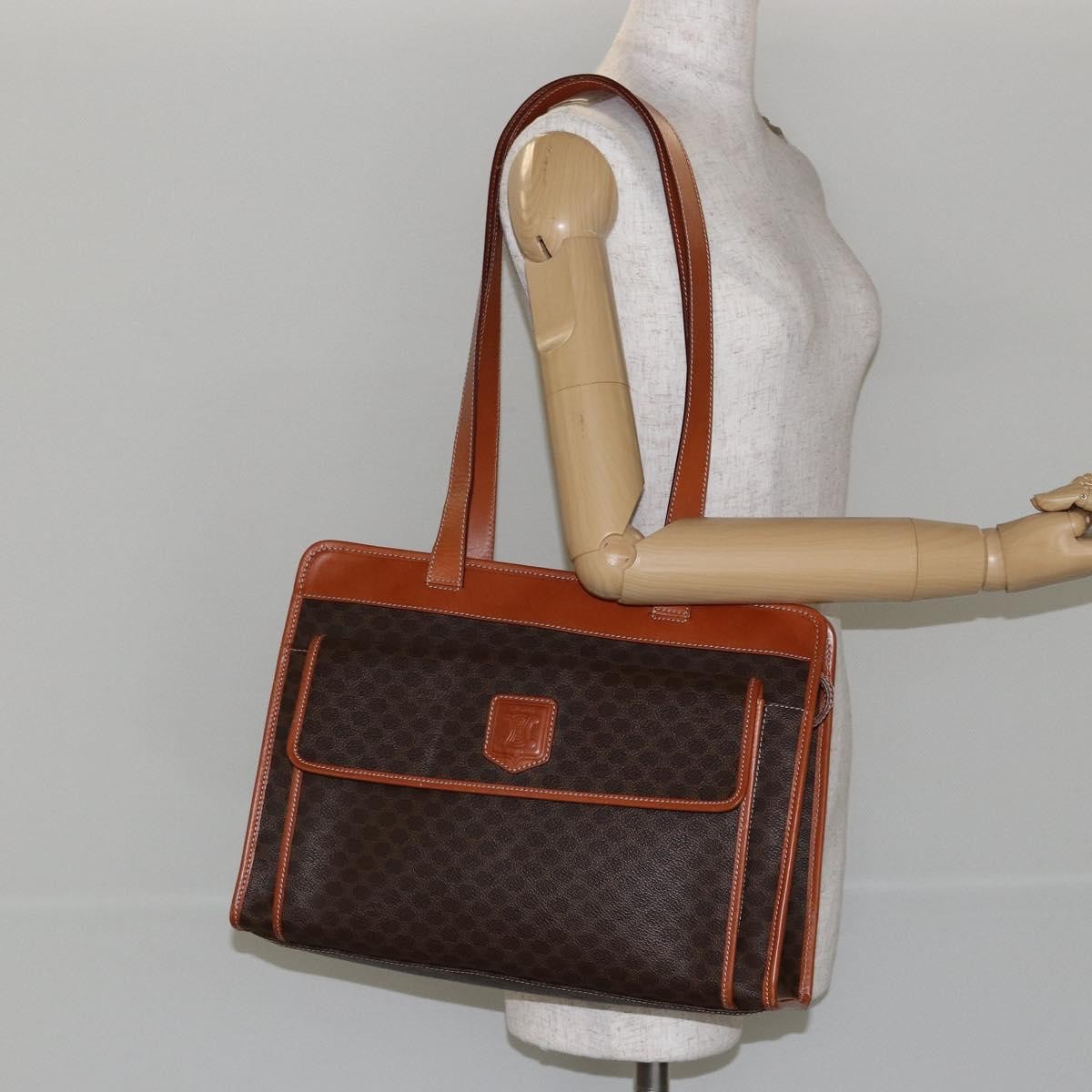 Celine Vintage Macadam Canvas And Leather Brown Canvas Tote Bag Bag (Pre-Owned)