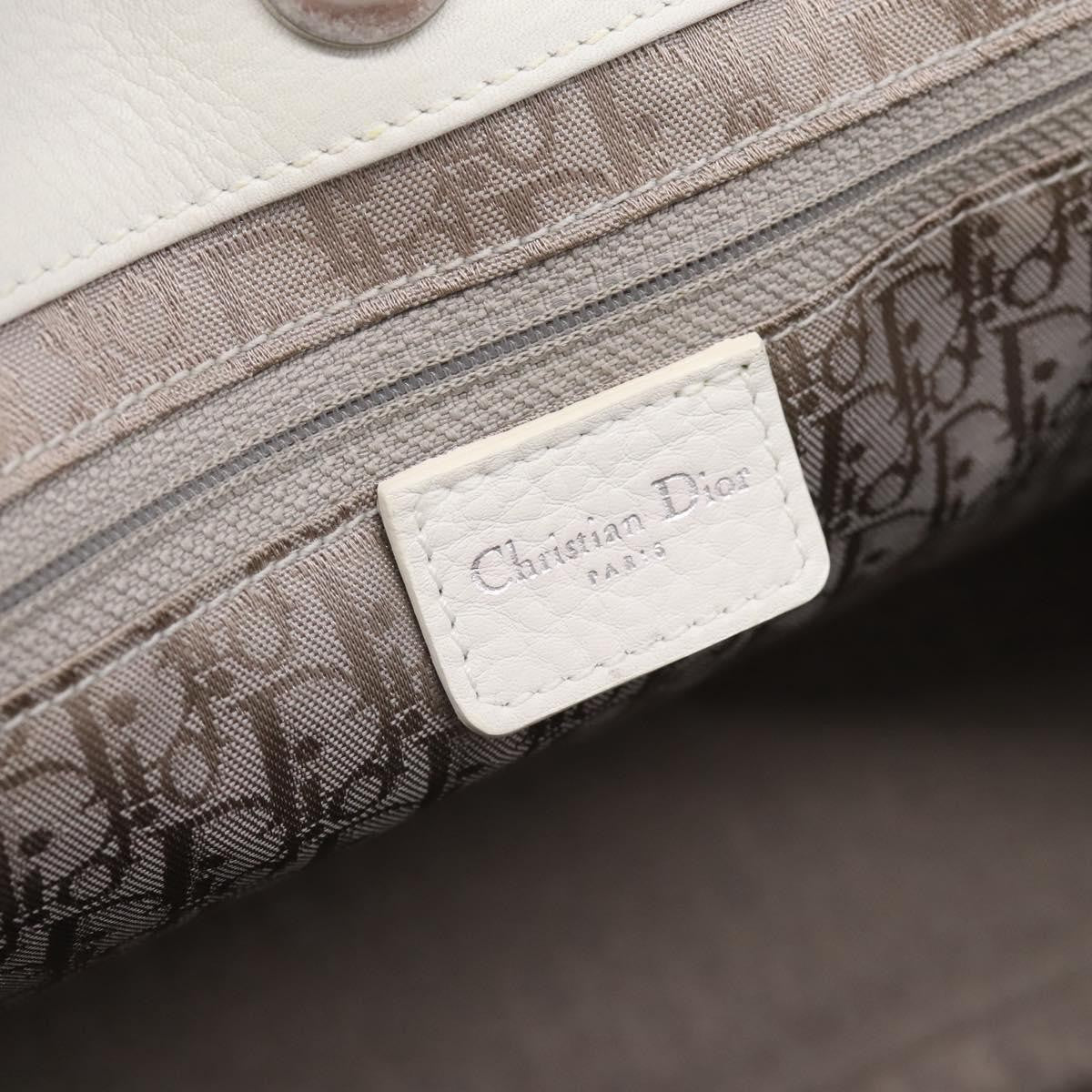 Christian Dior D Buckle Tote Cannage Stitch Leather White Leather Tote Bag Bag (Pre-Owned)