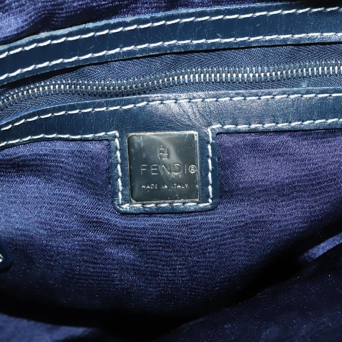 Fendi Ff Logo Mon Tresor Bucket Printed Shearling With Leather Navy Canvas Shoulder Bag Bag (Pre-Owned)