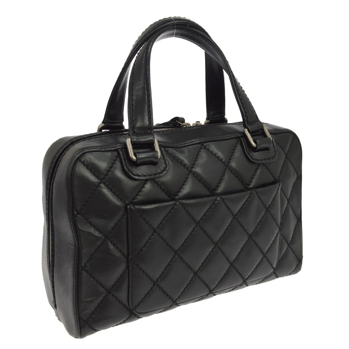 Chanel Wild Stitch Handbag Quilted Calfskin Black Leather Shoulder Bag Bag (Pre-Owned)