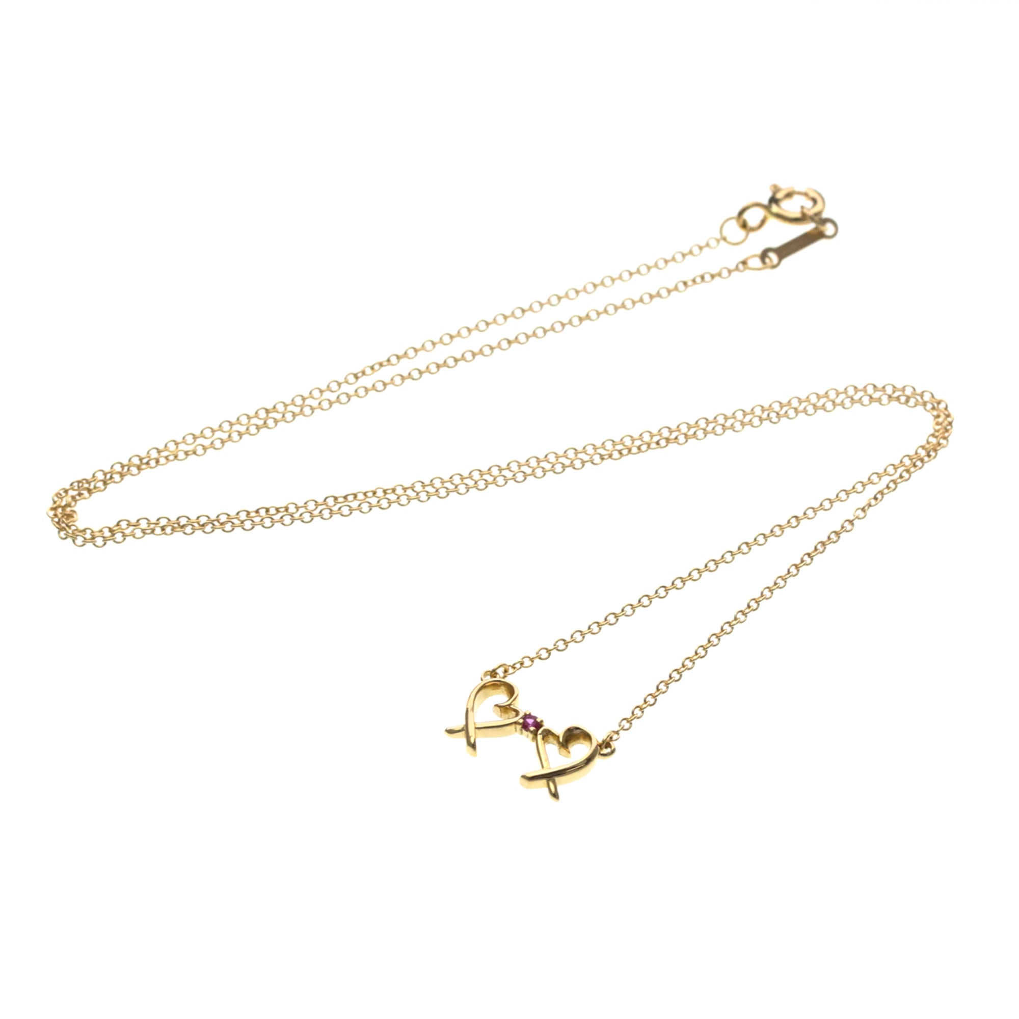 Tiffany & Co. Double Loving Heart Pendant 18K Rose Gold With Pink Sapphire Gold Pink_Gold Necklace Jewelry (Pre-Owned)