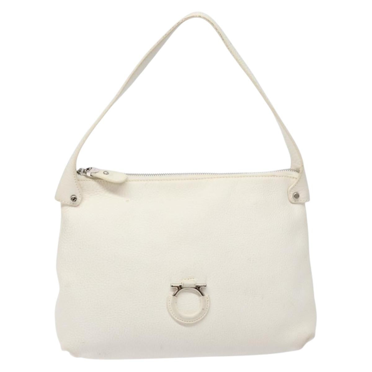 Salvatore Ferragamo Gancini Leather White Leather Shoulder Bag Bag (Pre-Owned)