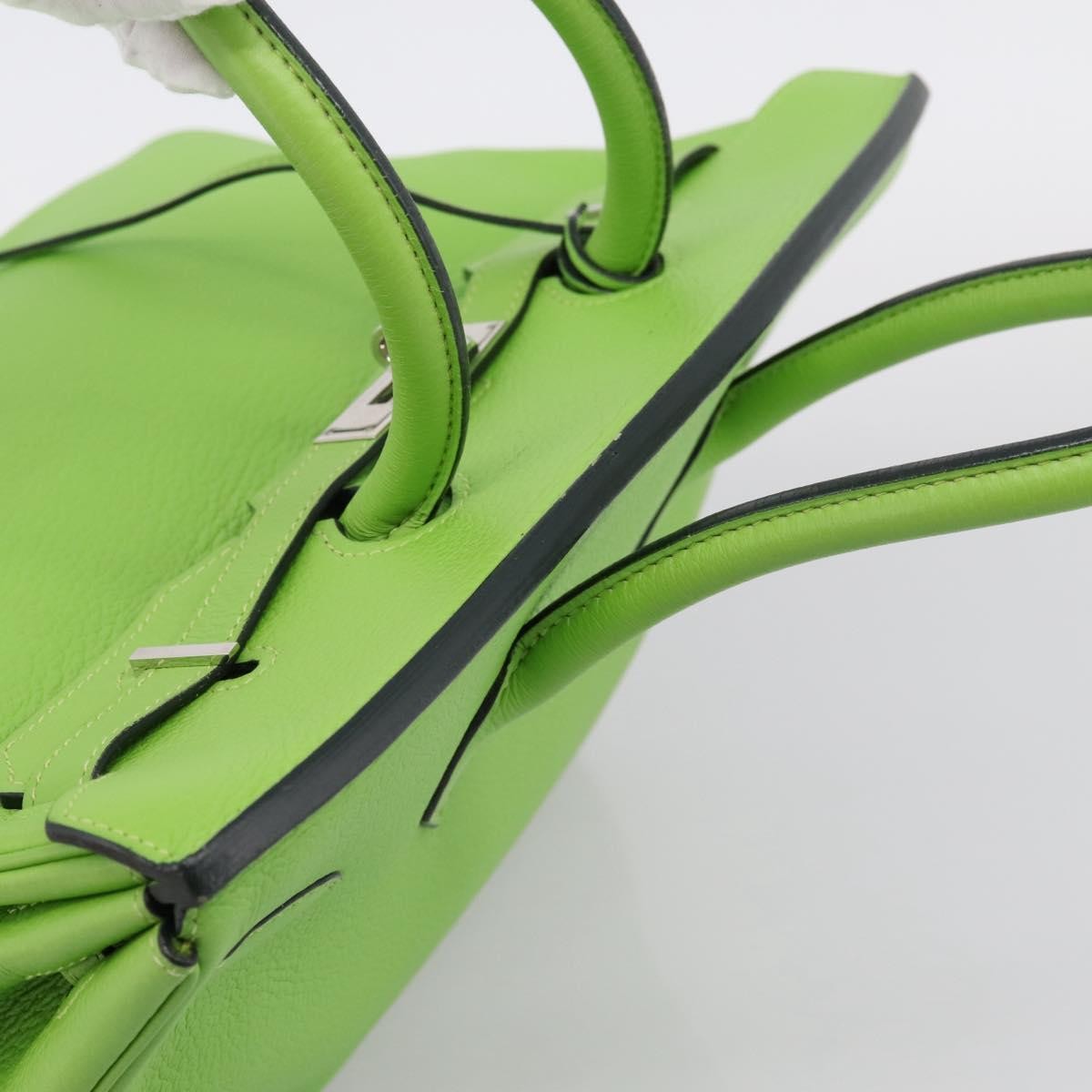 Hermes Birkin Green Clemence With Palladium Hardware Green Leather Handbag (Pre-Owned)