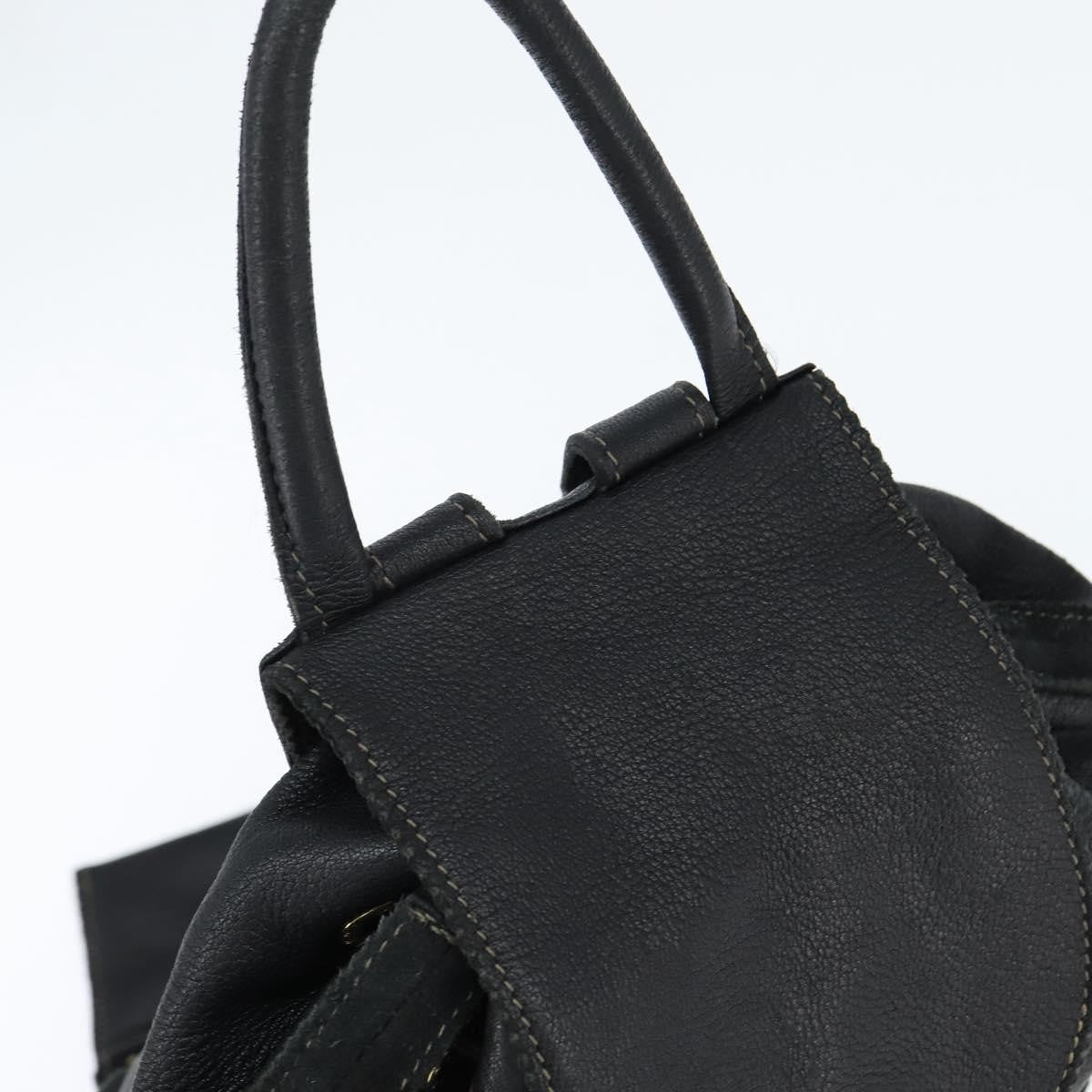 Fendi Logo Flap Drawstring Leather Black Leather Backpack Bag (Pre-Owned)