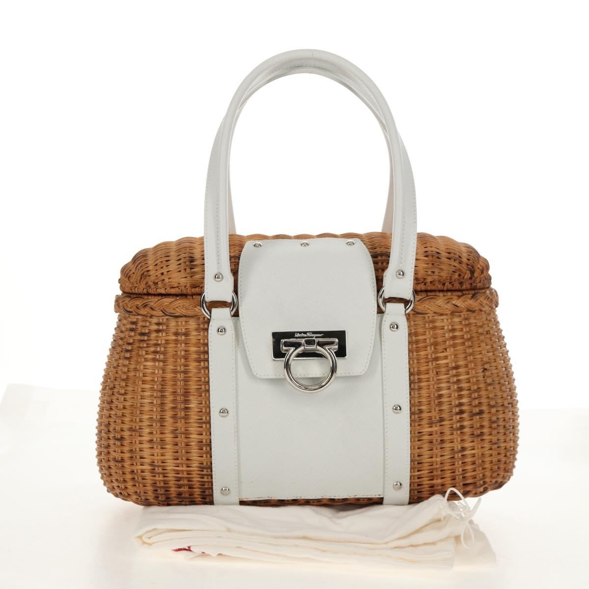 Salvatore Ferragamo Basket Gancini Leather And Wicker Beige Wicker Handbag (Pre-Owned)