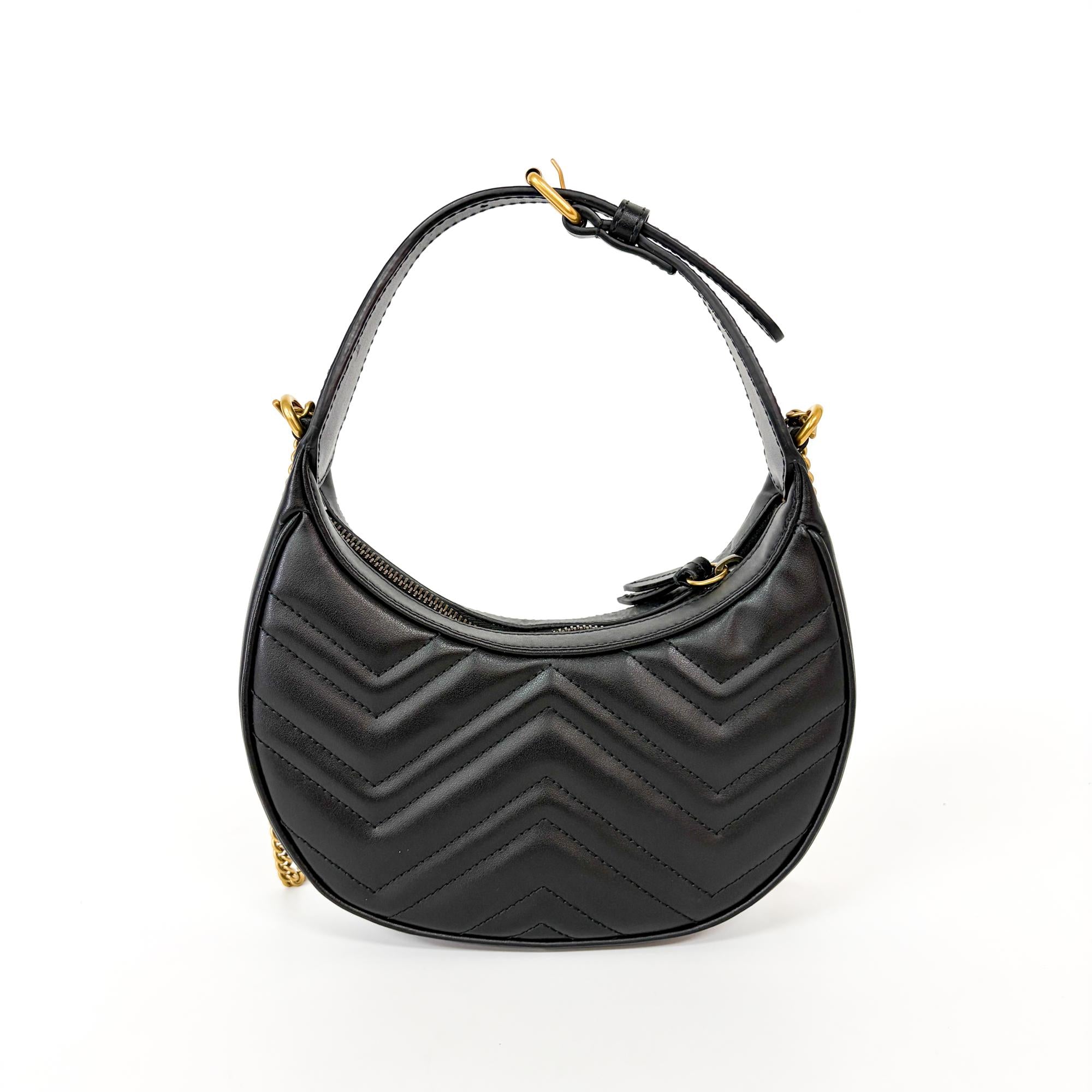 Gucci Gg Marmont Half Moon Hobo Matelasse Leather Black Leather Shoulder Bag Bag (Pre-Owned)