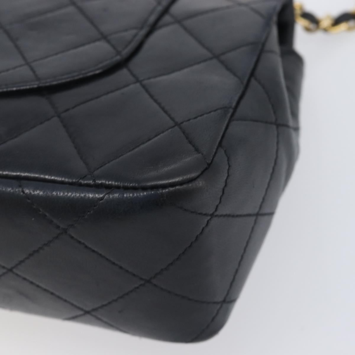 Chanel Vintage Classic Double Flap Quilted Lambskin Black Leather Shoulder Bag Bag (Pre-Owned)