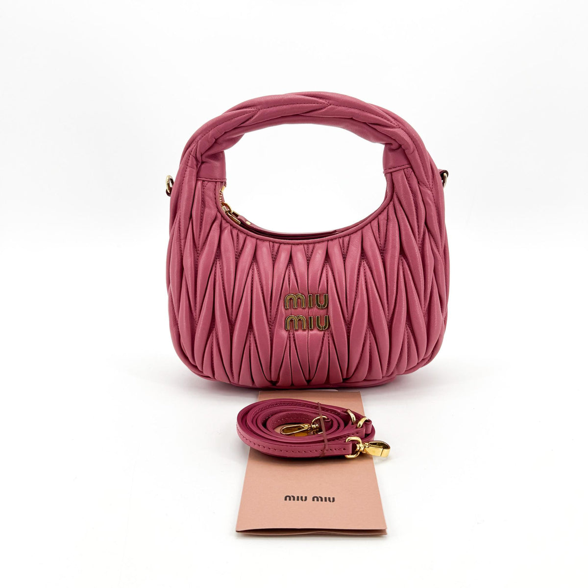 Miu Miu Wander Hobo Matelasse Satin Pink Leather Shoulder Bag Bag (Pre-Owned)
