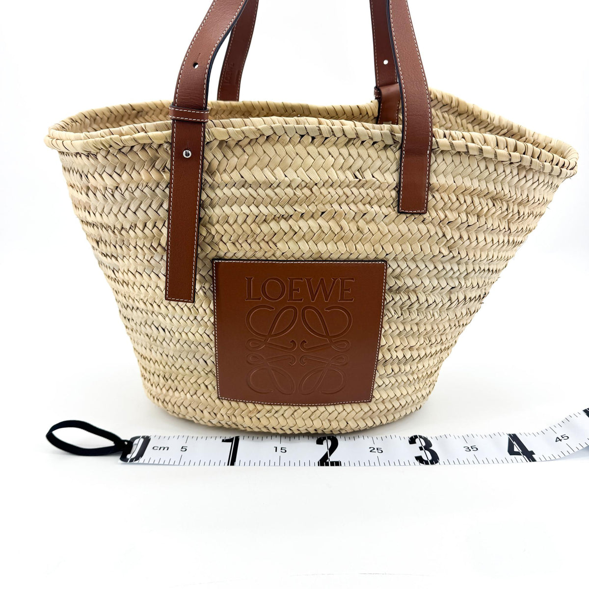 Loewe Elephant Basket Raffia Brown Leather Tote Bag Bag (Pre-Owned)