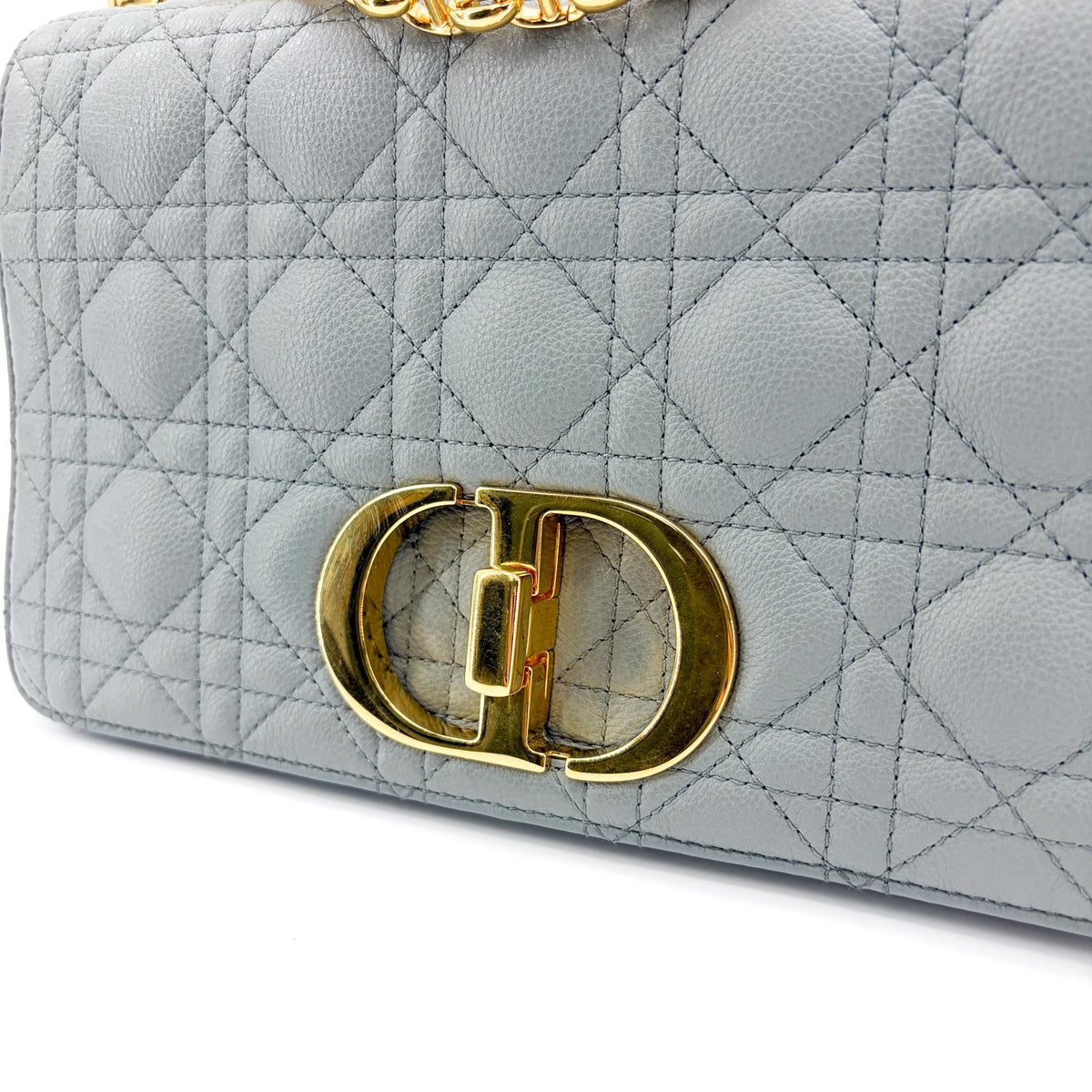 Christian Dior Caro Bag Lucky Star Studded Macrocannage Calfskin Gray Leather Handbag (Pre-Owned)